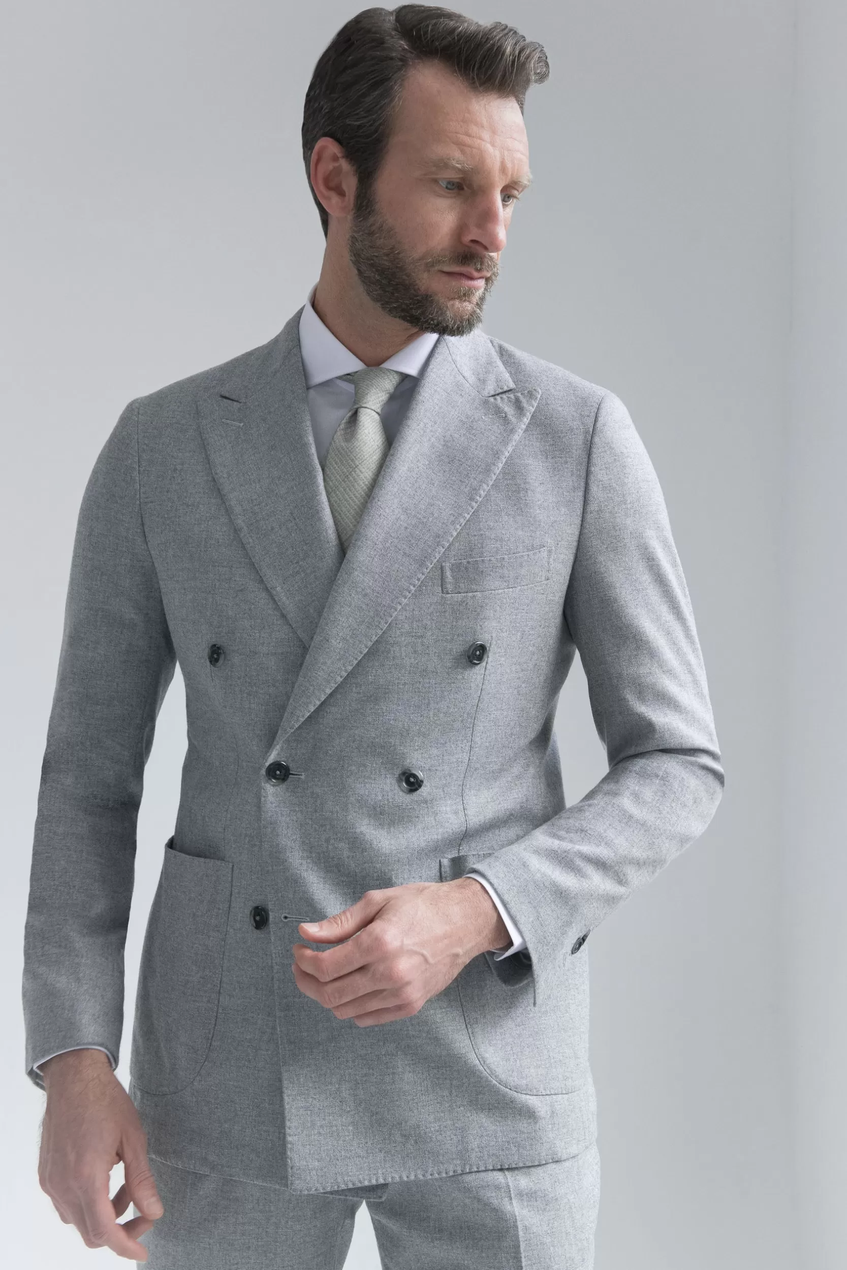 Sale Pini Parma Abito Doppiopetto Grigio In Lana E Cashmere - Made In Italy