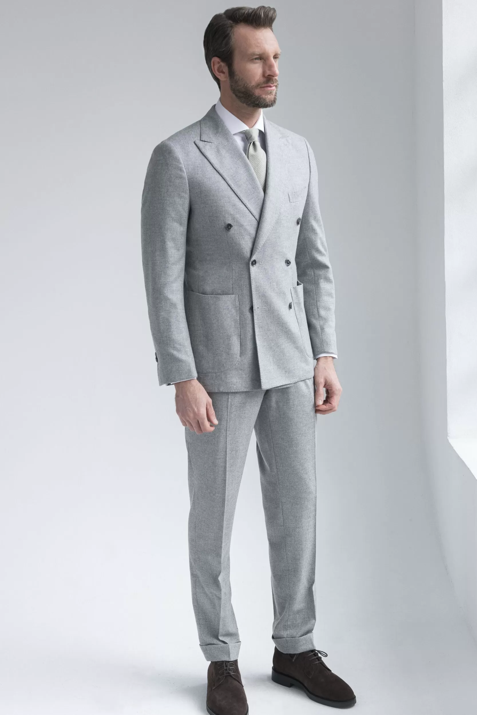 Sale Pini Parma Abito Doppiopetto Grigio In Lana E Cashmere - Made In Italy