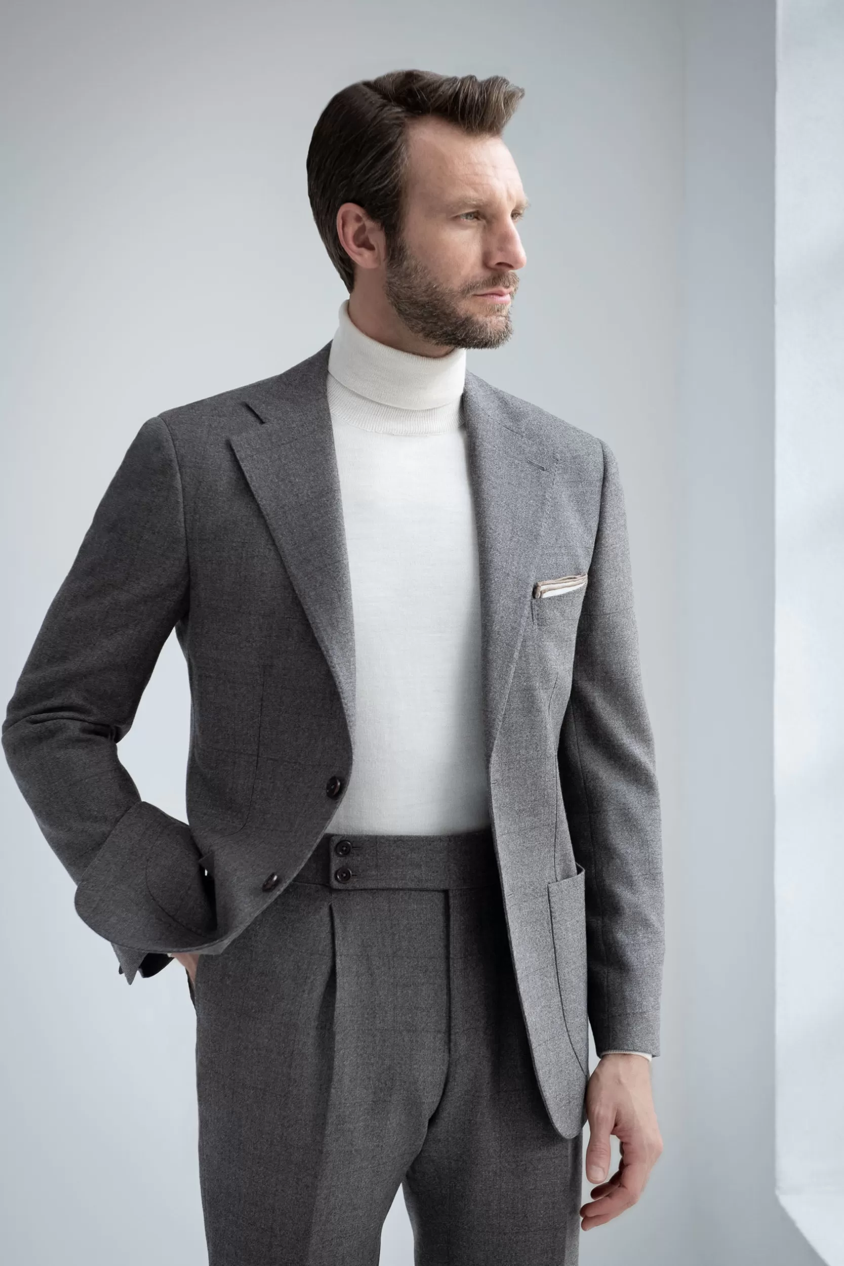 Outlet Pini Parma Abito Principe Di Galles Taupe In Lana Loro Piana - Made In Italy