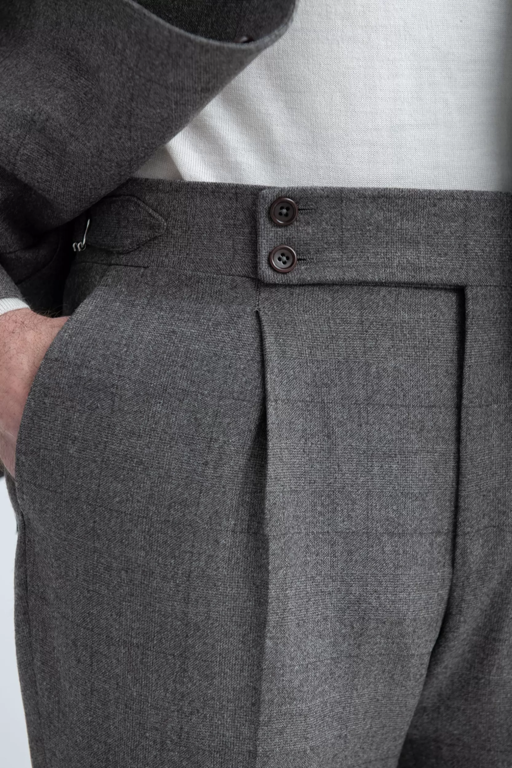 Outlet Pini Parma Abito Principe Di Galles Taupe In Lana Loro Piana - Made In Italy