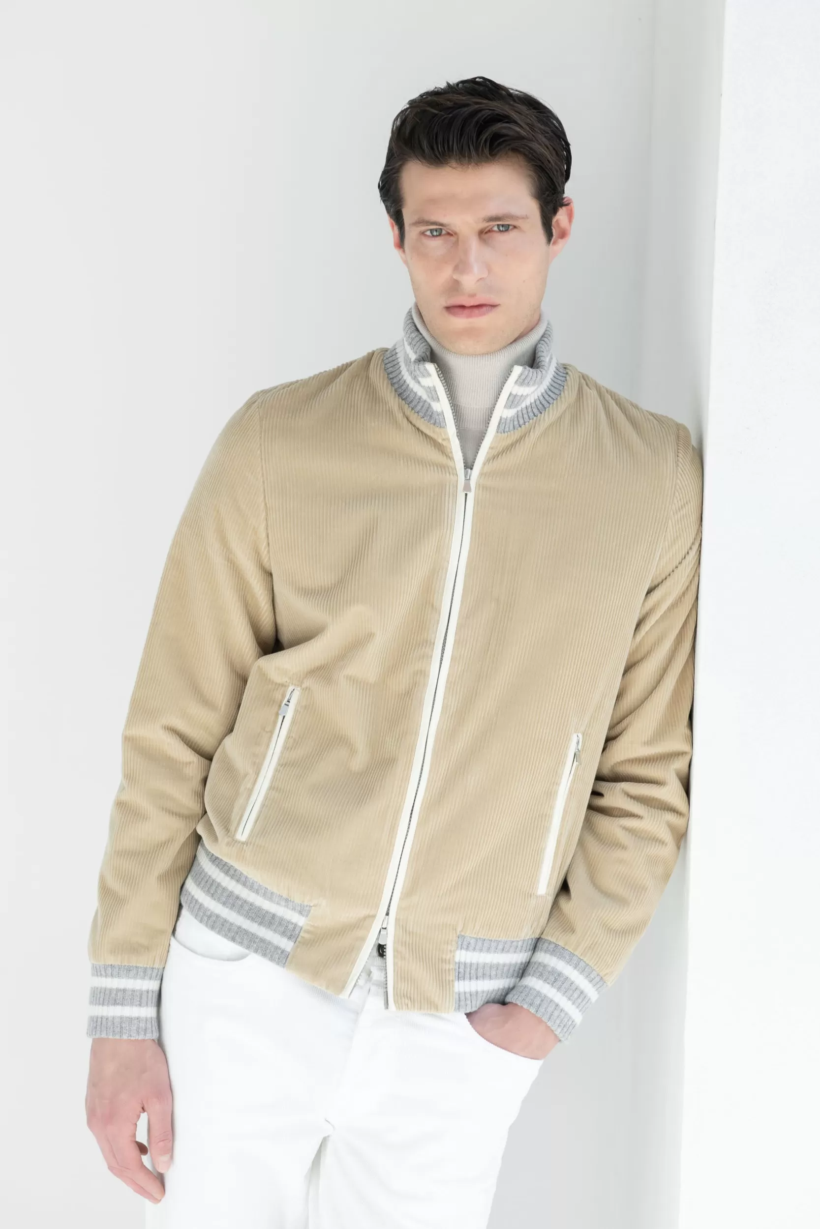 Cheap Pini Parma Bomber College In Velluto A Coste Beige - Made In Italy