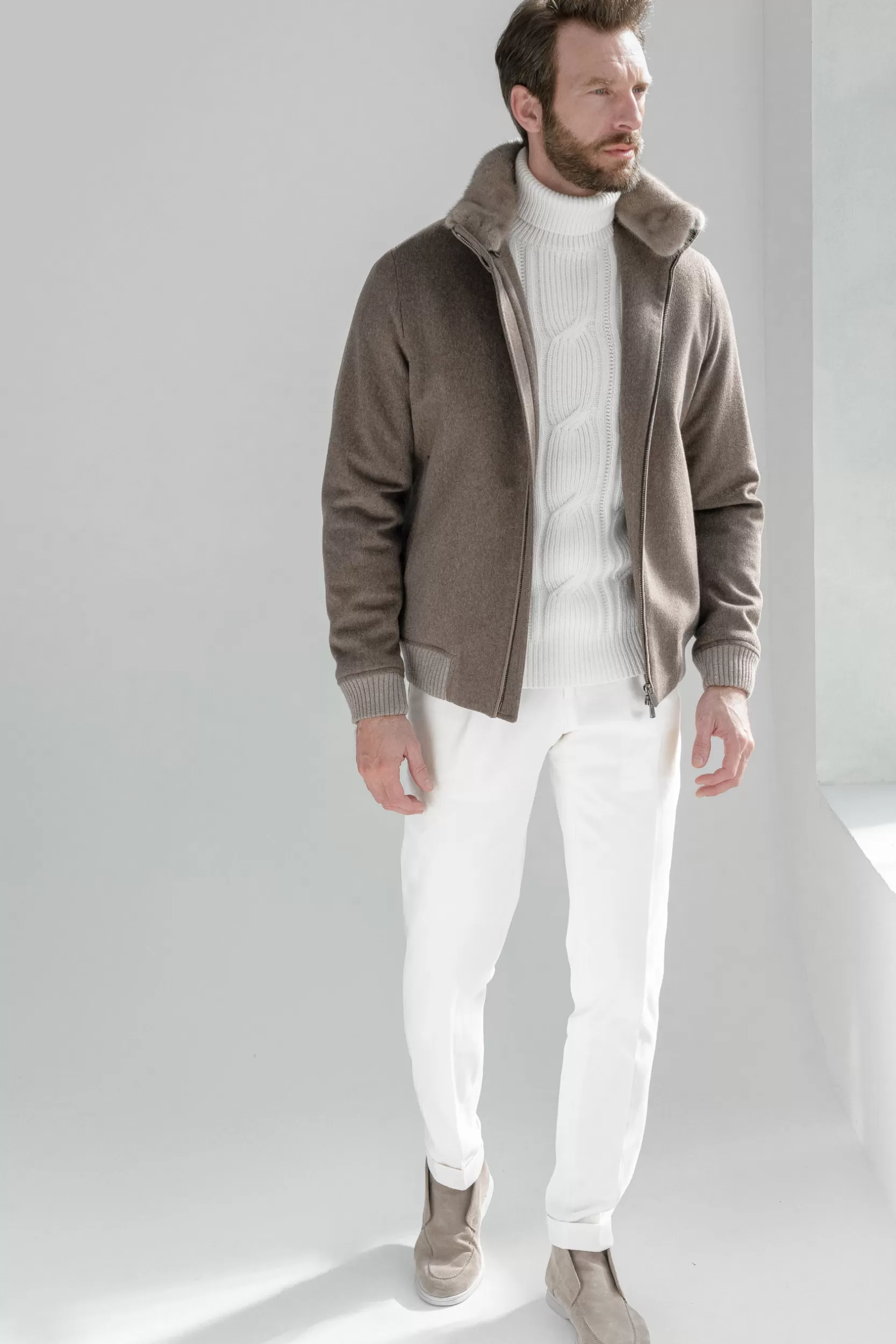 Discount Pini Parma Bomber Color Tortora Con Collo In Visone Removibile – Made In Italy Talpa