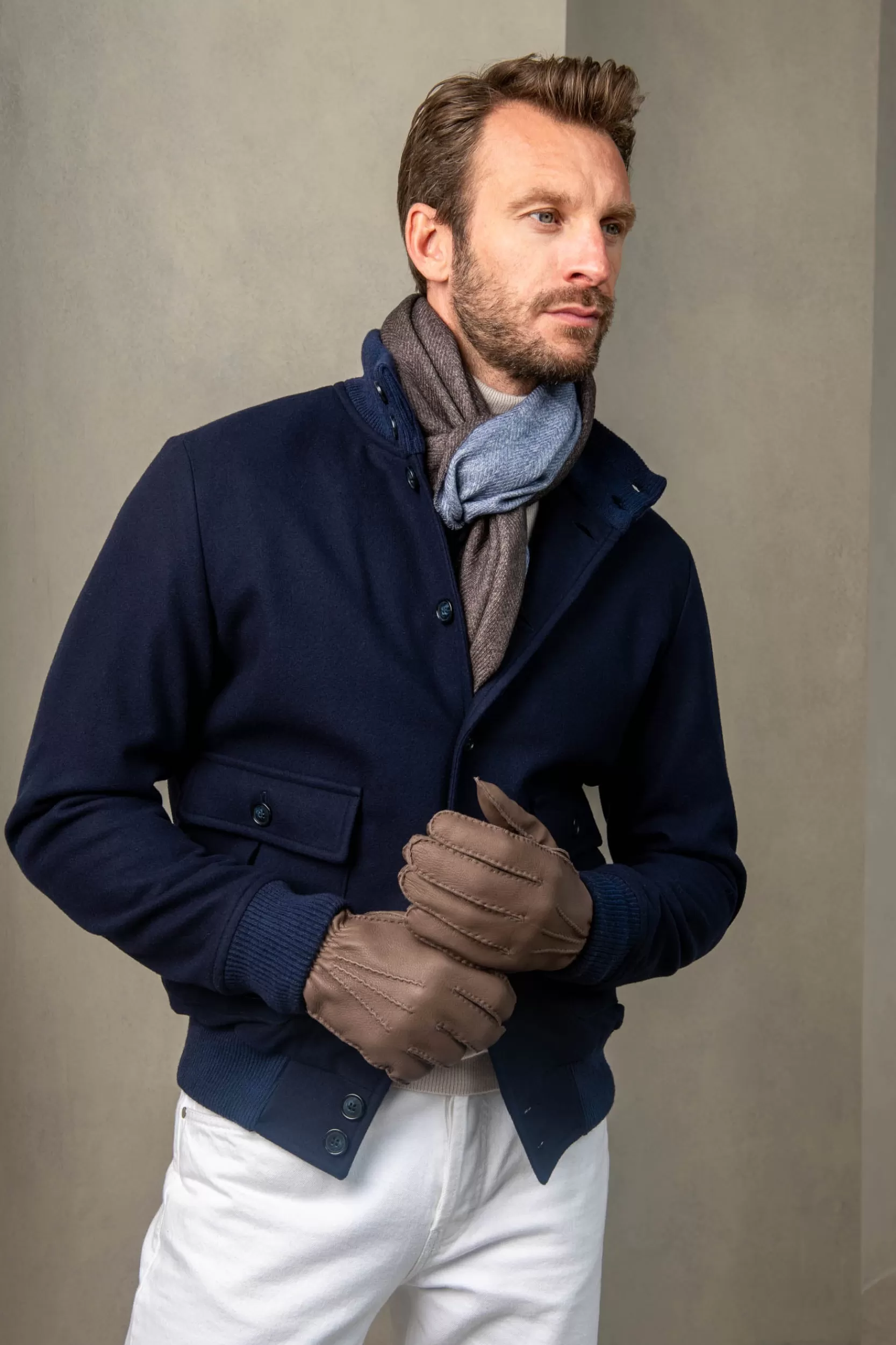 Outlet Pini Parma Bomber In Flanella Di Lana Super 180's – Made In Italy Blu