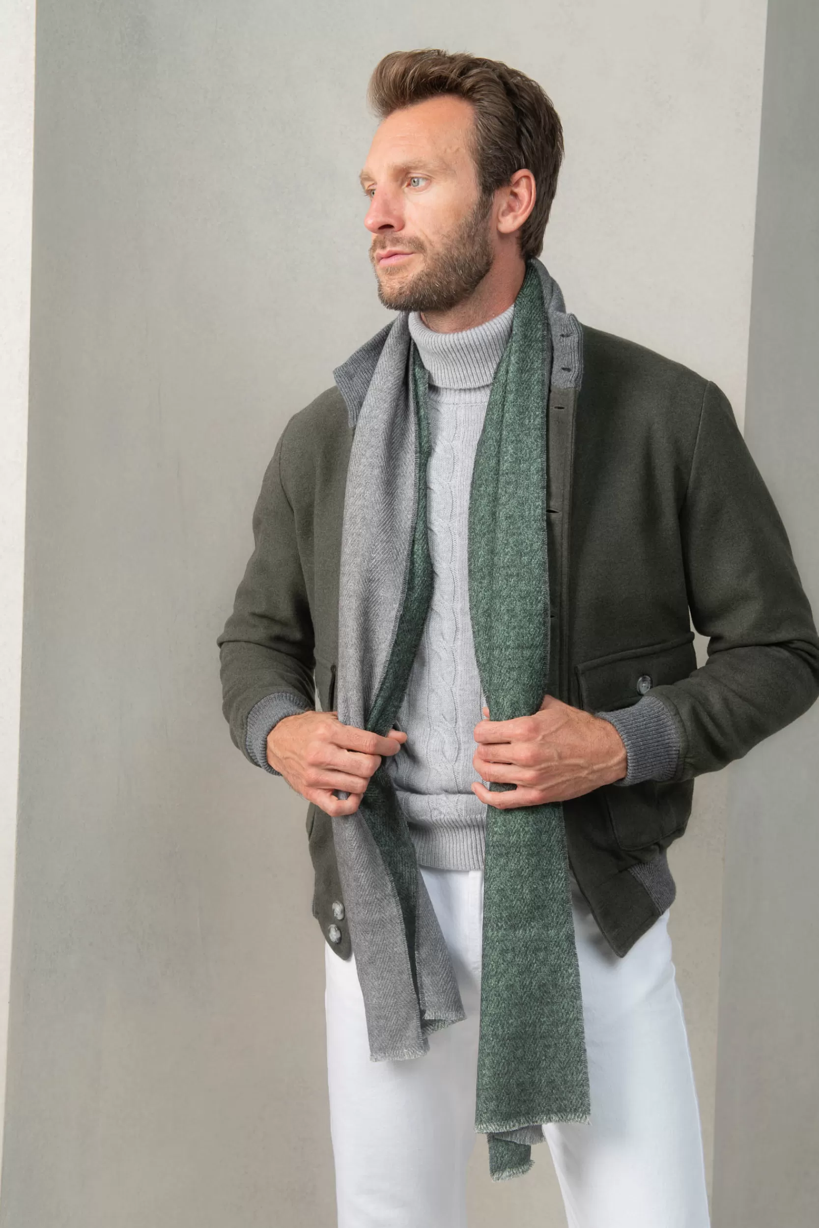 Fashion Pini Parma Bomber In Flanella Di Lana Super 180's – Made In Italy Verde