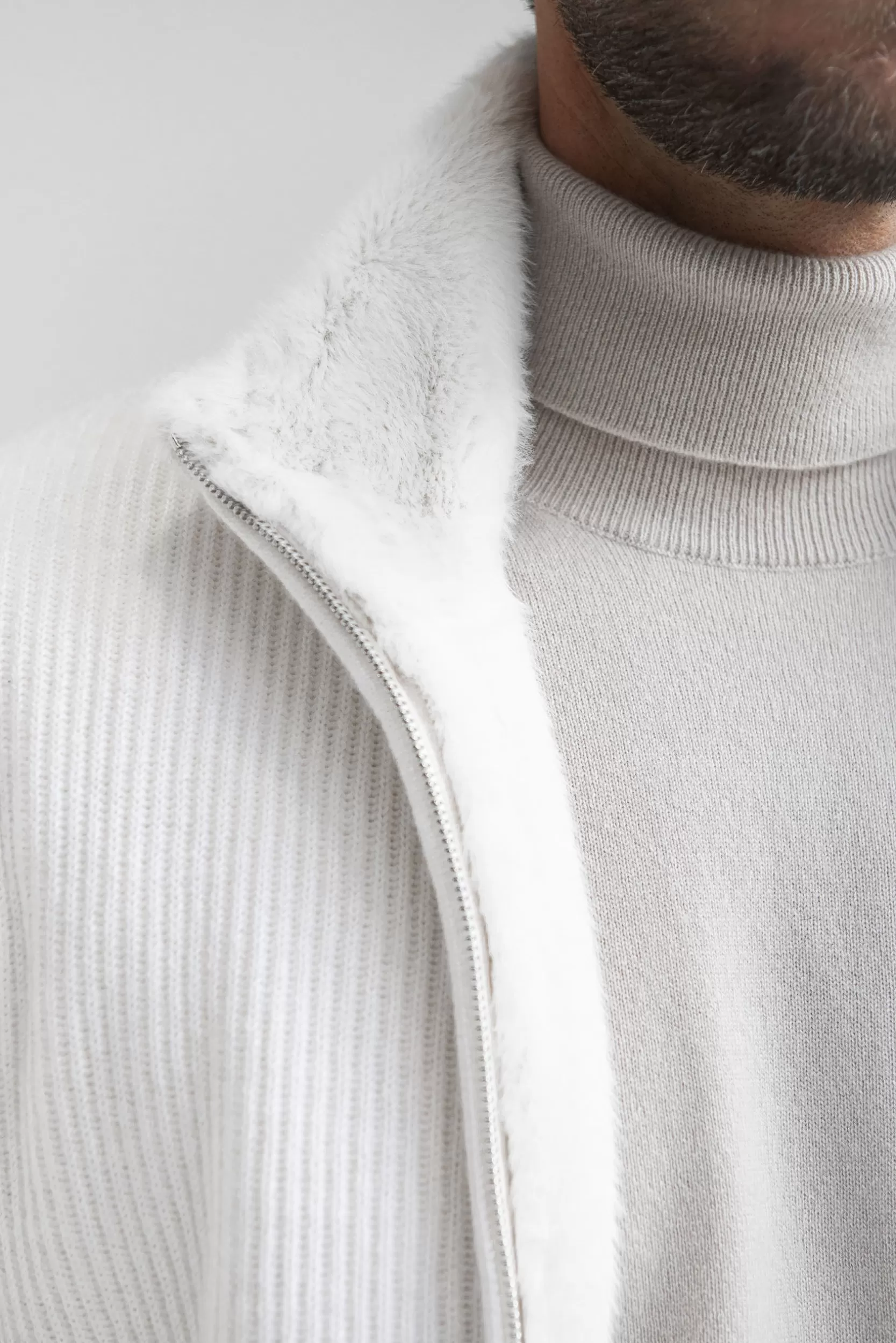 New Pini Parma Bomber In Maglia Di Cashmere Off-white Sporco Con Pelliccia - Made In Italy
