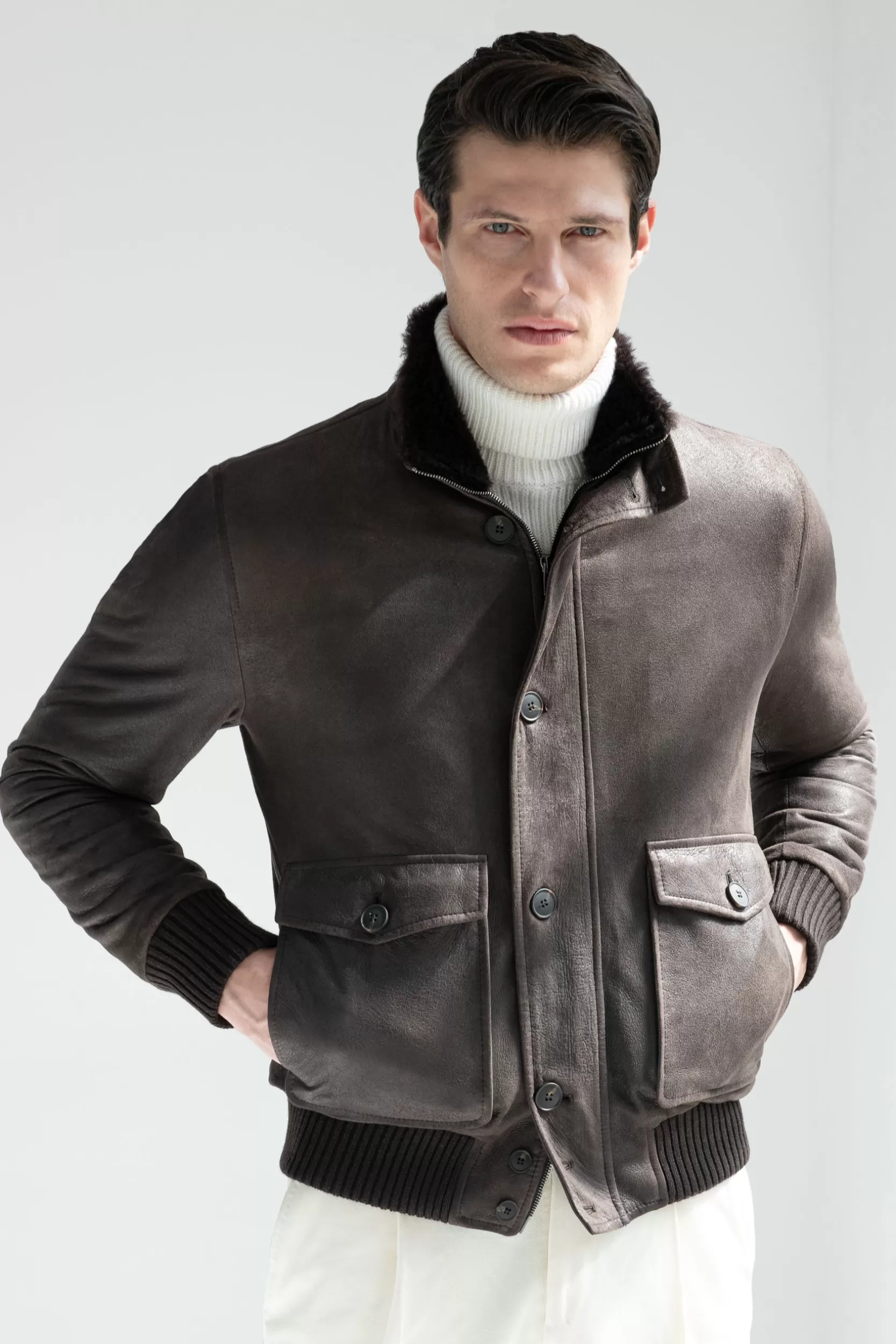 Cheap Pini Parma Bomber In Pelle Marrone – Made In Italy