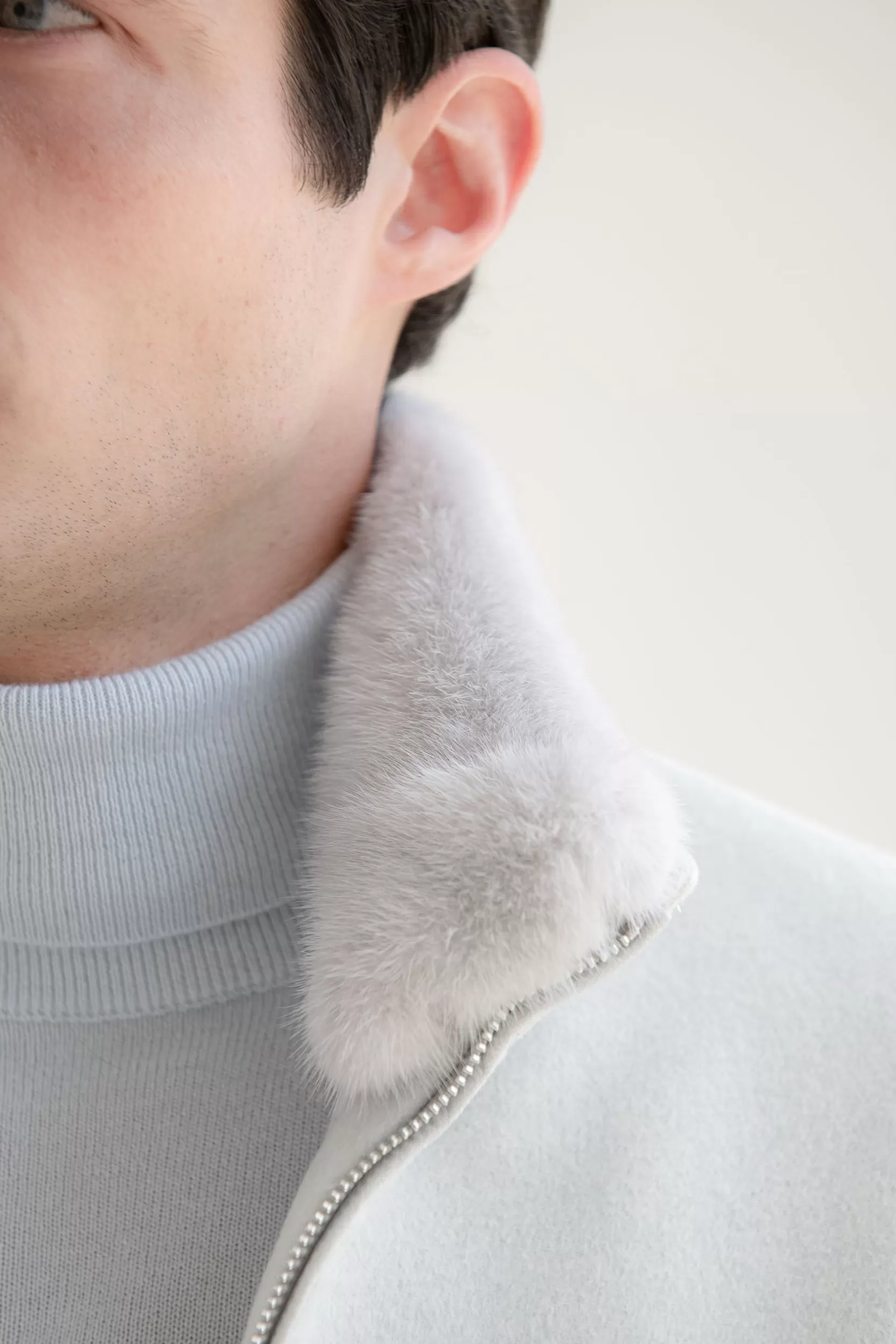 Hot Pini Parma Bomber Off-white Con Collo In Visone Removibile – Made In Italy Bianco