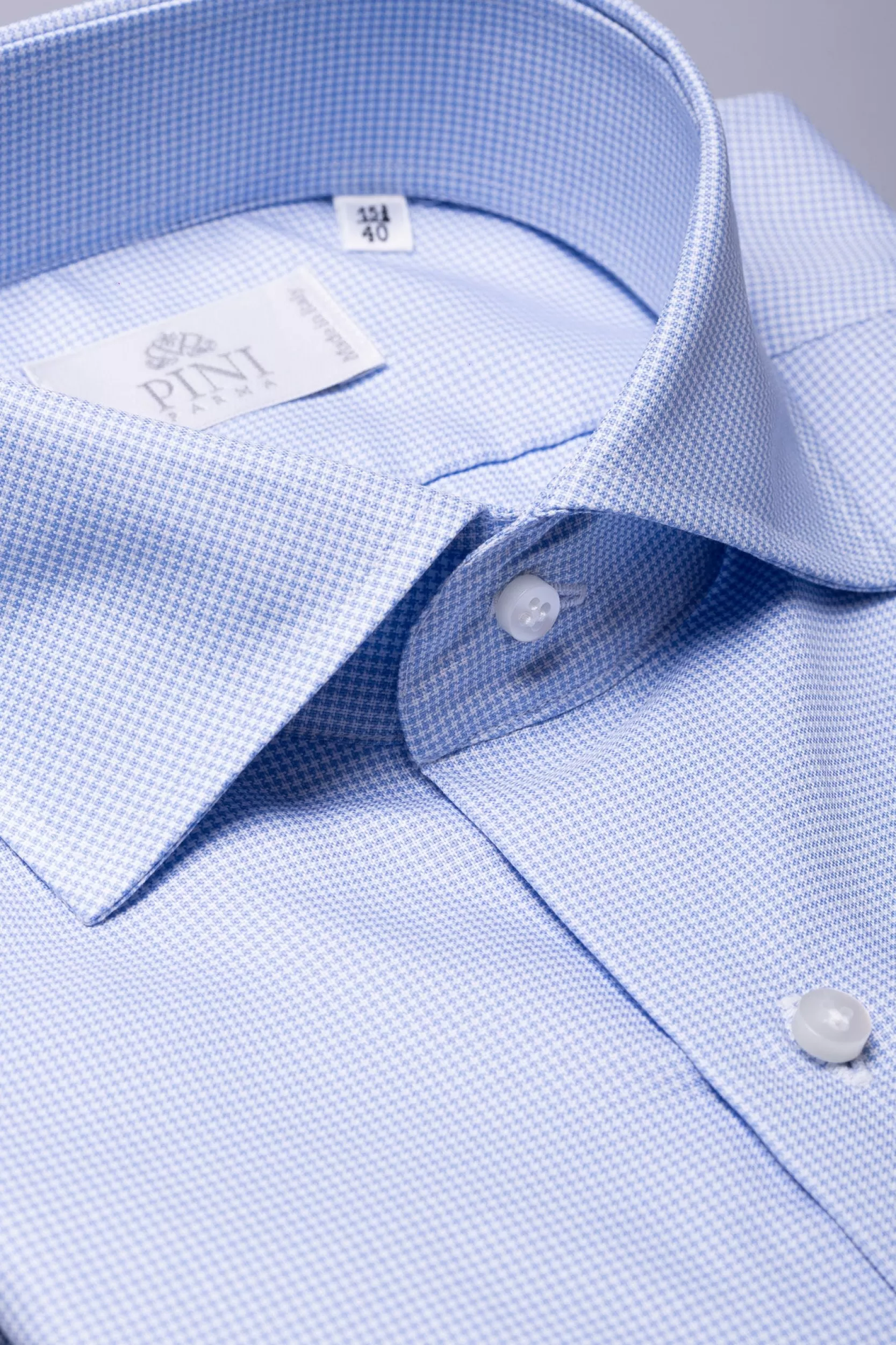 Outlet Pini Parma Camicia Azzurra Pied De Poule - Made In Italy Azzurro