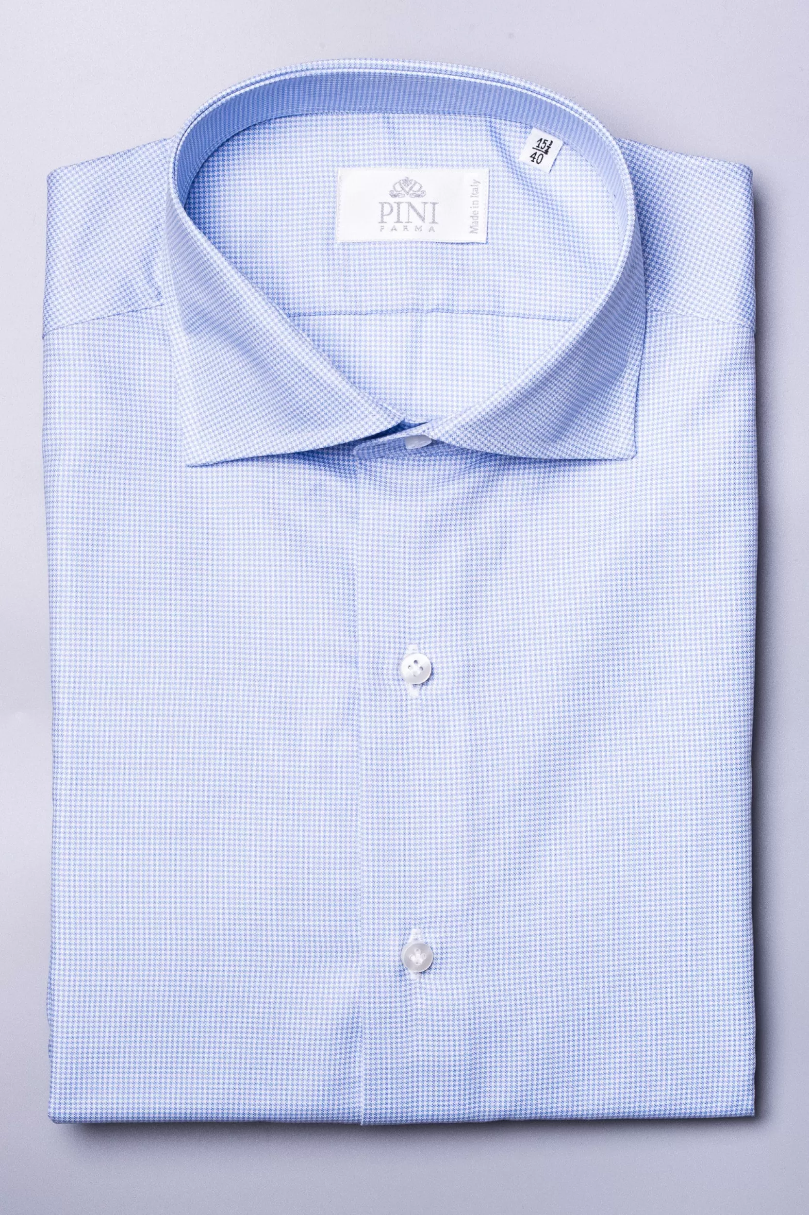 Outlet Pini Parma Camicia Azzurra Pied De Poule - Made In Italy Azzurro