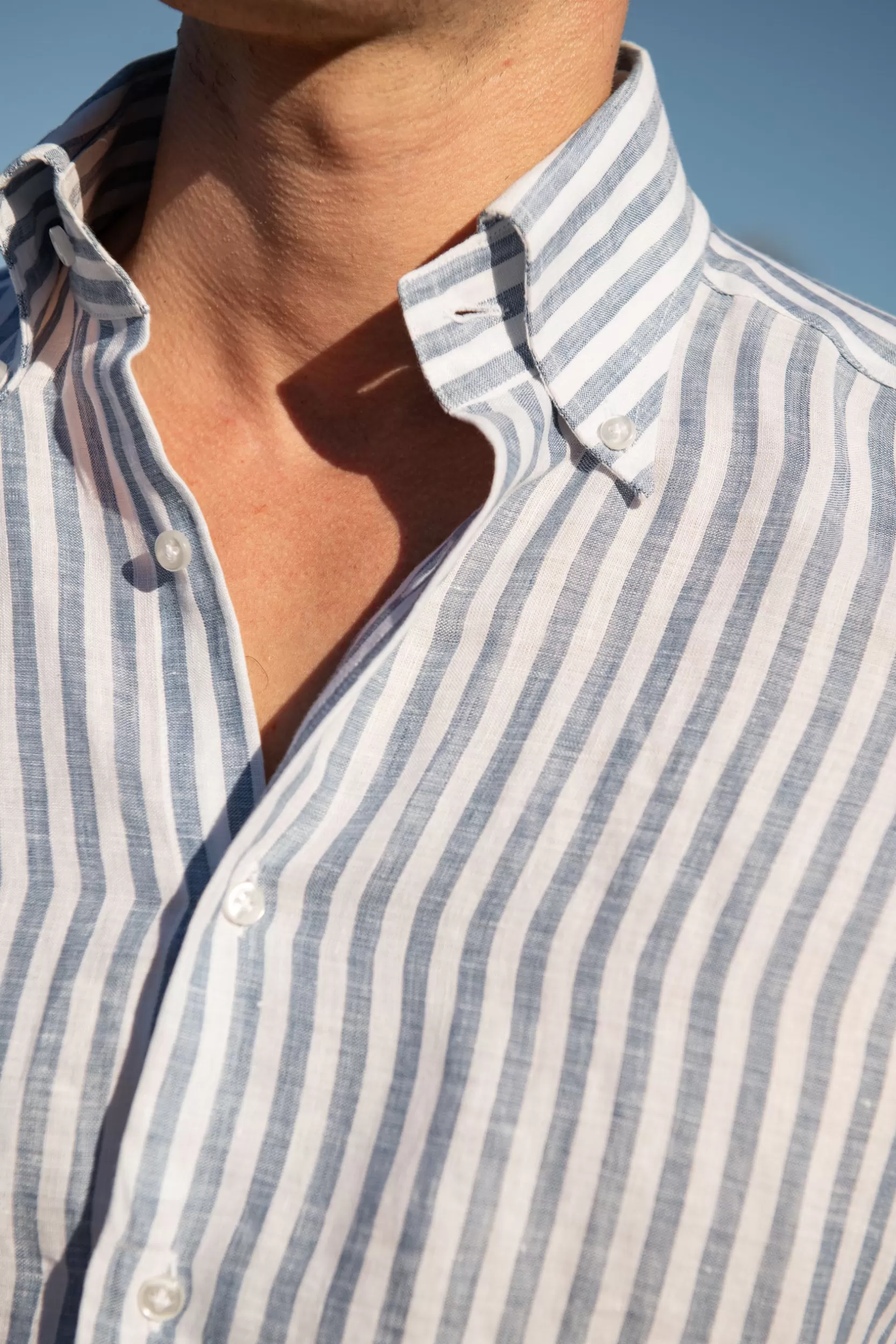 Cheap Pini Parma Camicia Button Down In Lino A Righe - Made In Italy Blu
