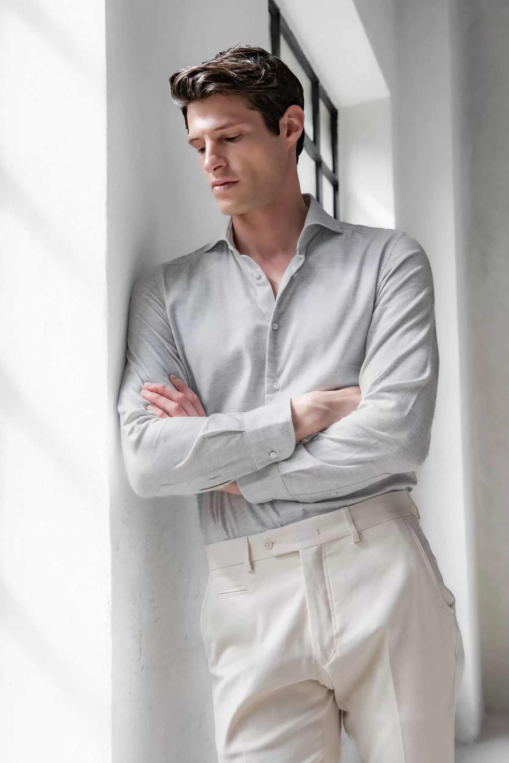 Online Pini Parma Camicia In Cotone Spigato E Tencel™ - Made In Italy Grigio chiaro
