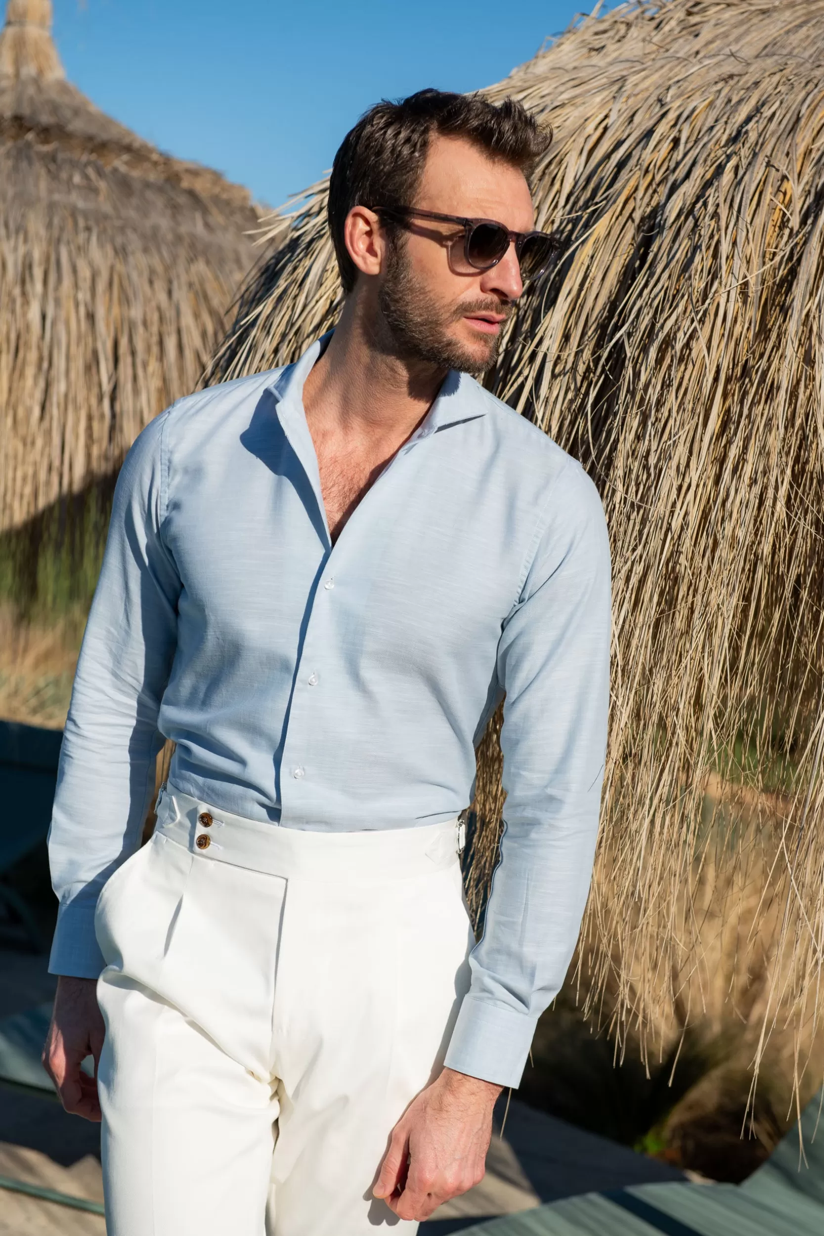 Shop Pini Parma Camicia In Cotone Chambray - Made In Italy Azzurro