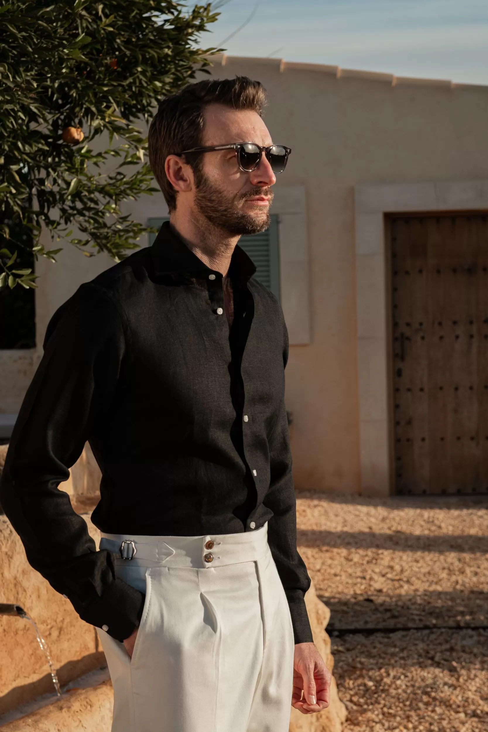 Sale Pini Parma Camicia In Lino - Made In Italy Nero