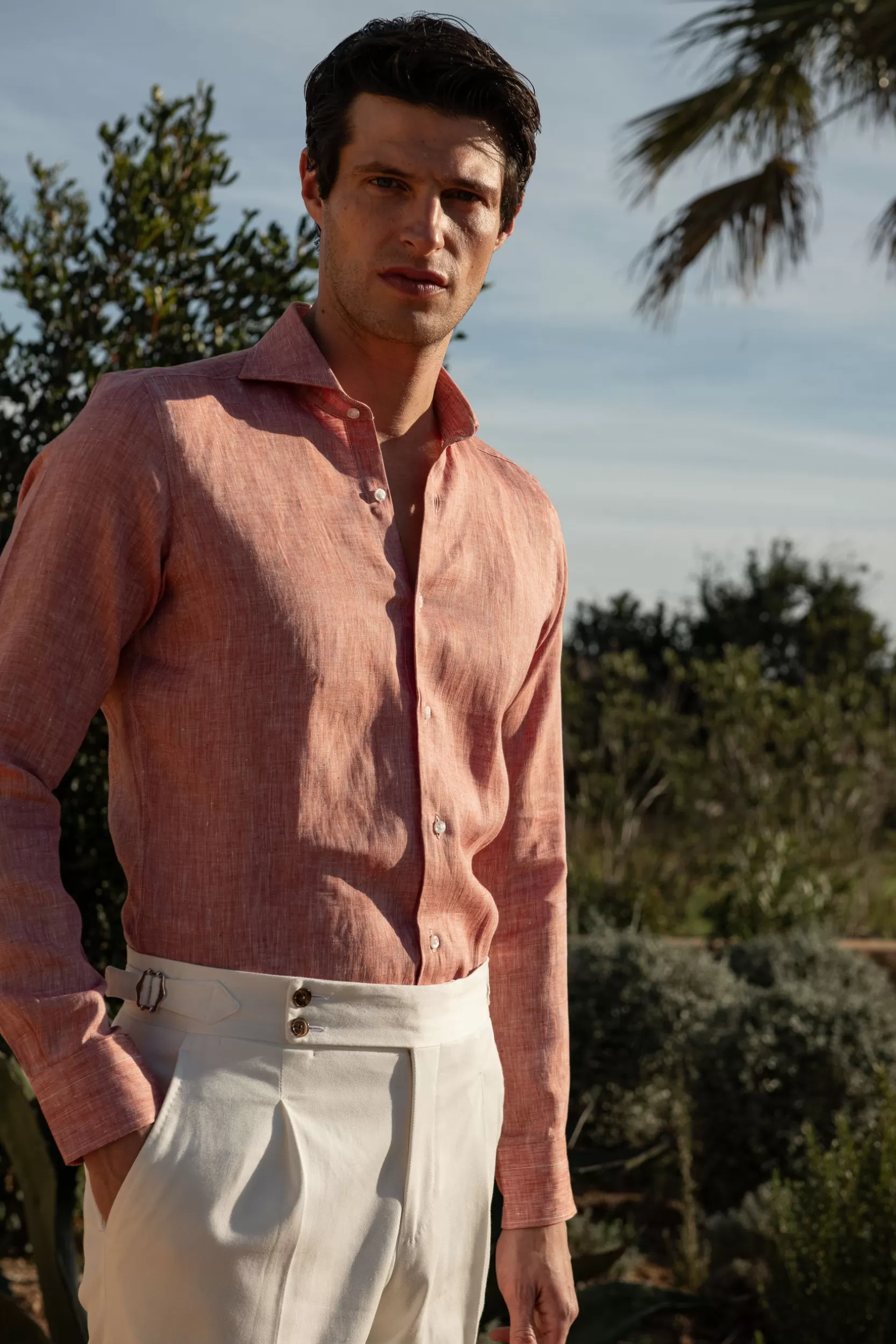 Flash Sale Pini Parma Camicia In Lino - Made In Italy Rosso