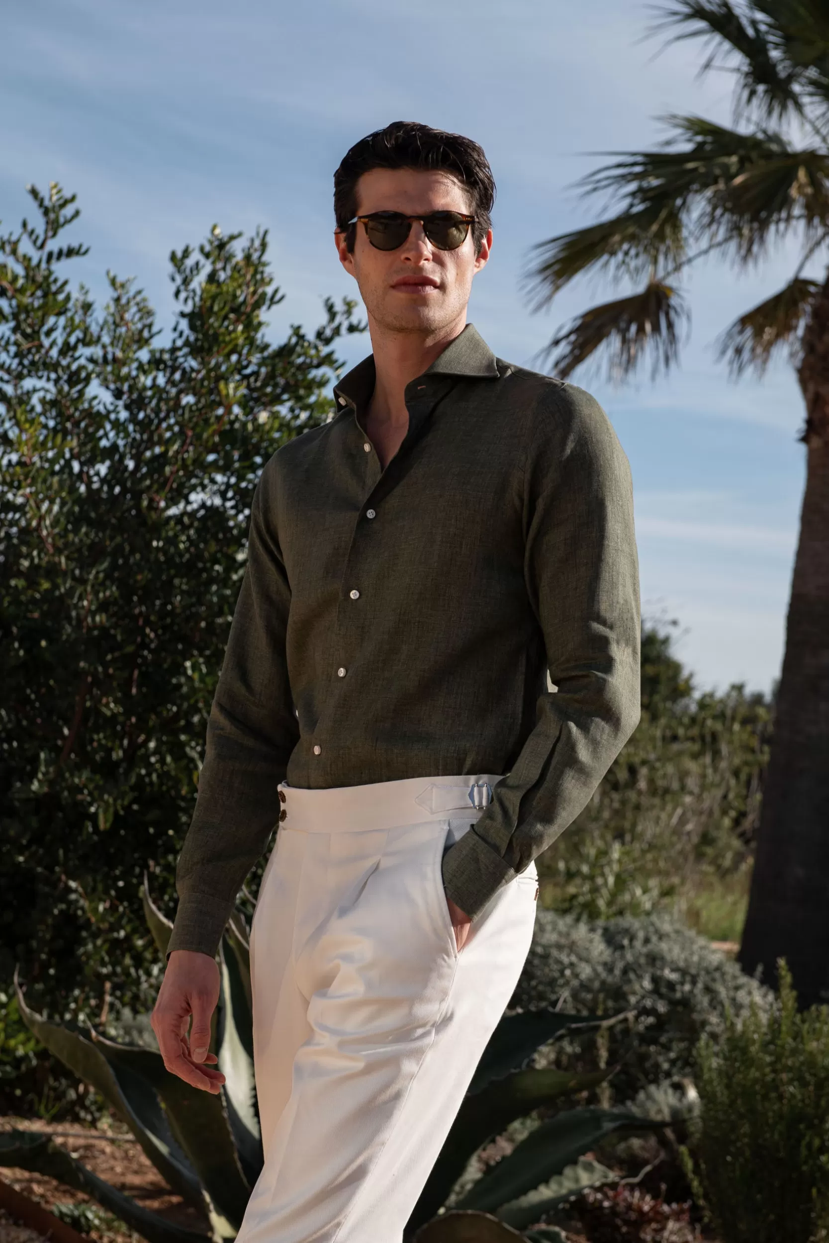 Best Sale Pini Parma Camicia In Lino Verde - Made In Italy