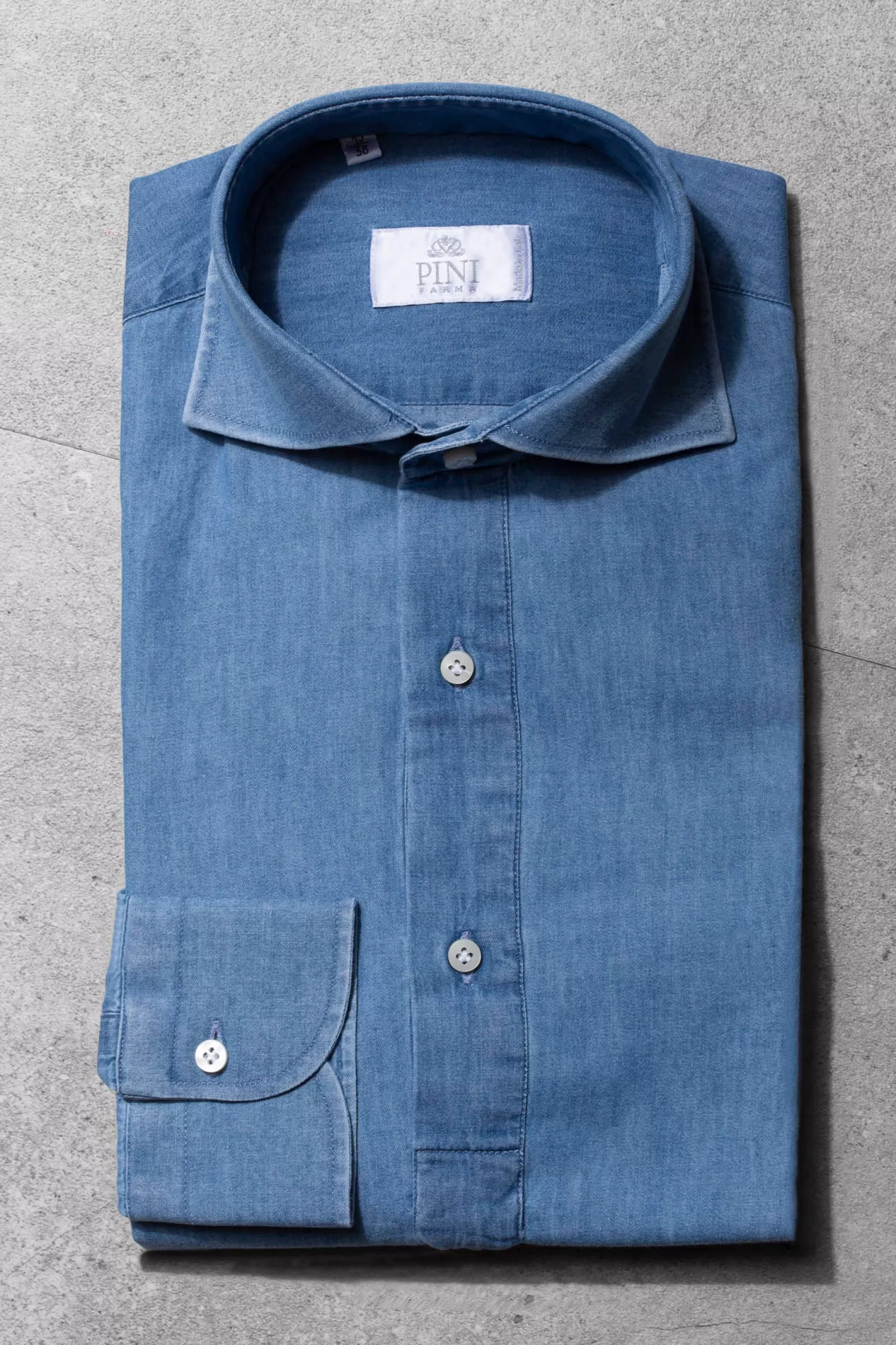 Fashion Pini Parma Camicia Popover In Denim - Made In Italy Azzurro