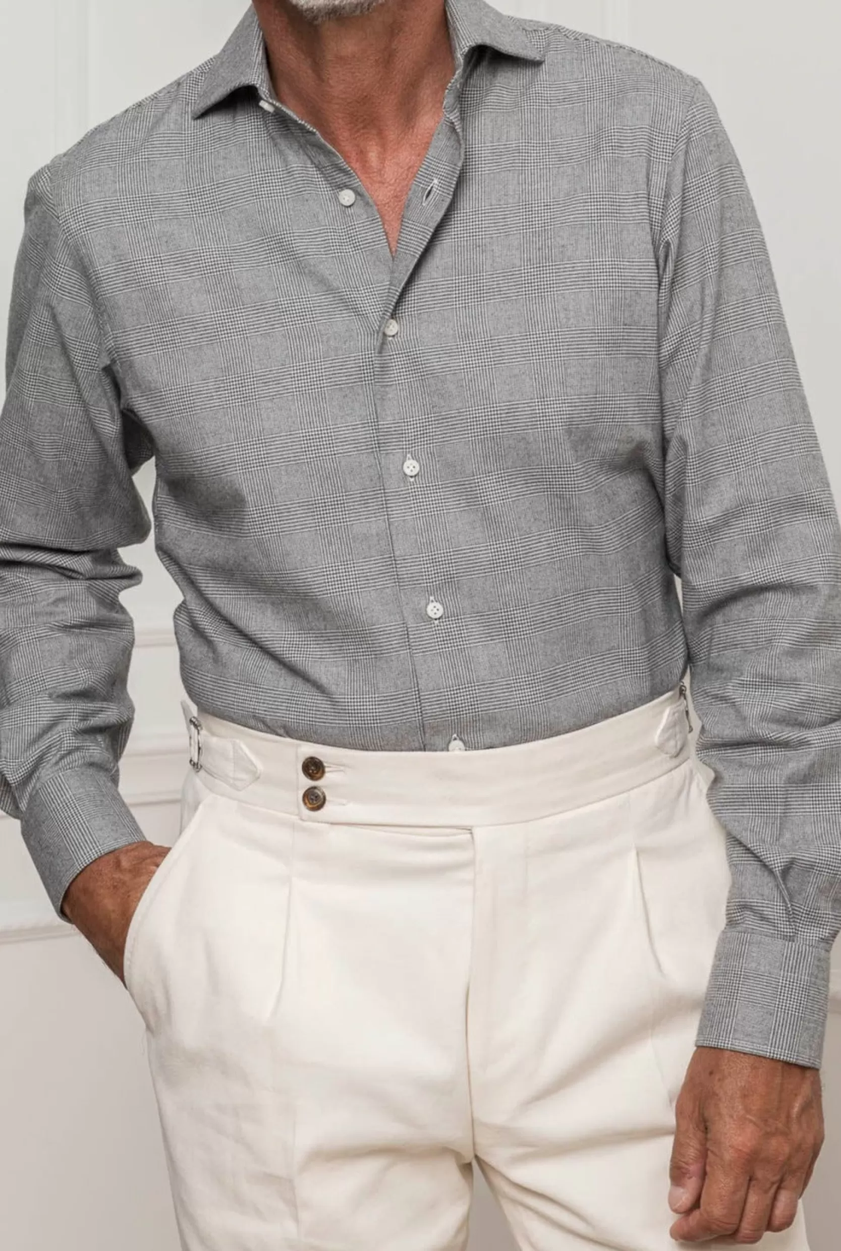 Sale Pini Parma Camicia Principe Di Galles Grigia - Made In Italy