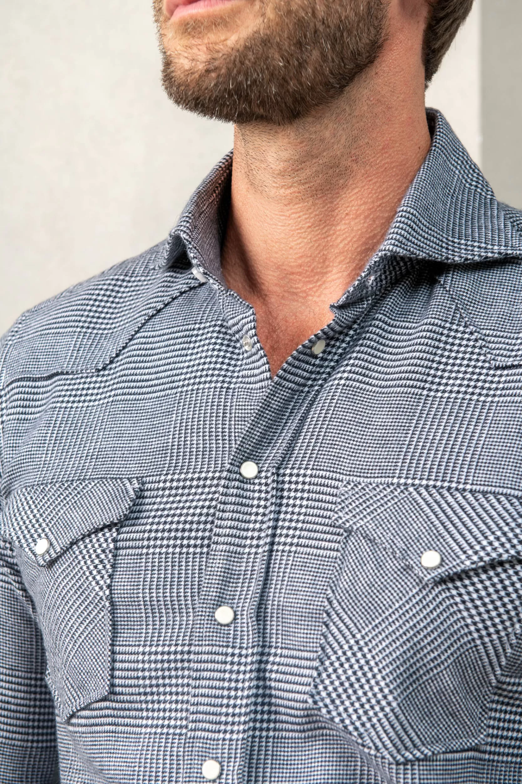 Discount Pini Parma Camicia Western Principe Di Galles - Made In Italy Blu