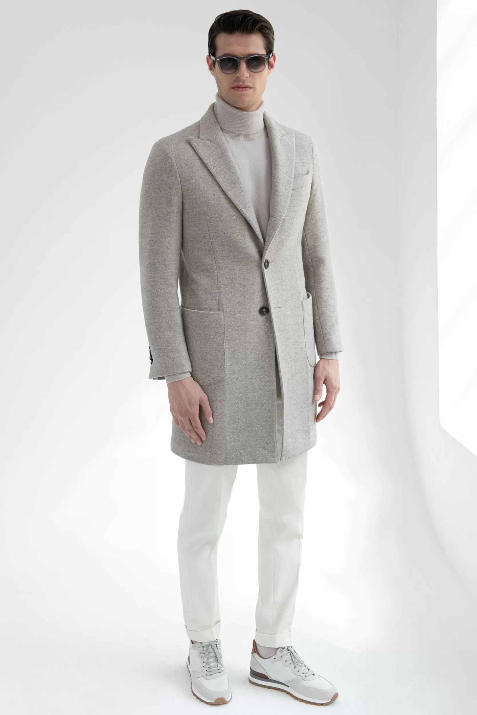 Clearance Pini Parma Cappotto Beige A Spina Di Pesce Con Revers A Lancia – Made In Italy