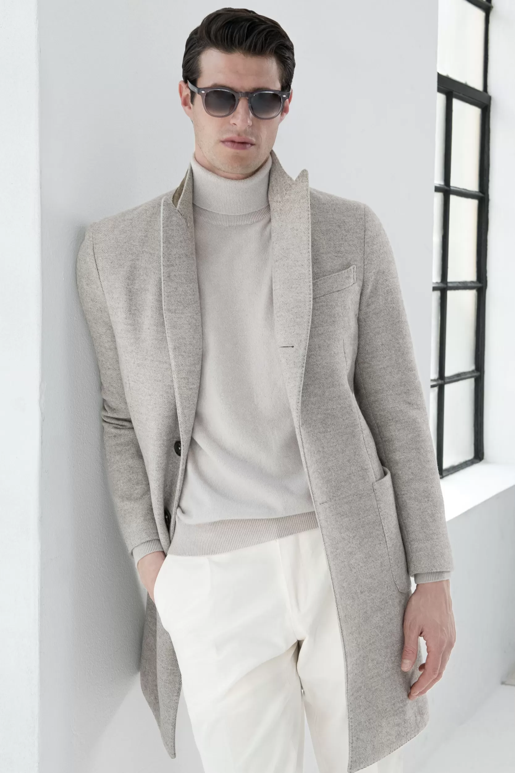 Clearance Pini Parma Cappotto Beige A Spina Di Pesce Con Revers A Lancia – Made In Italy