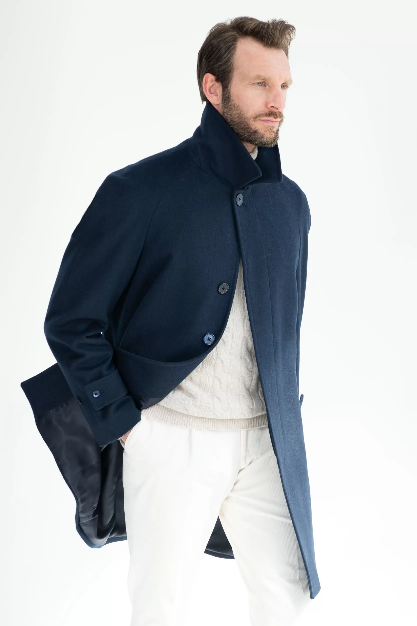 Store Pini Parma Cappotto Raglan In Lana Loro Piana – Made In Italy Blu