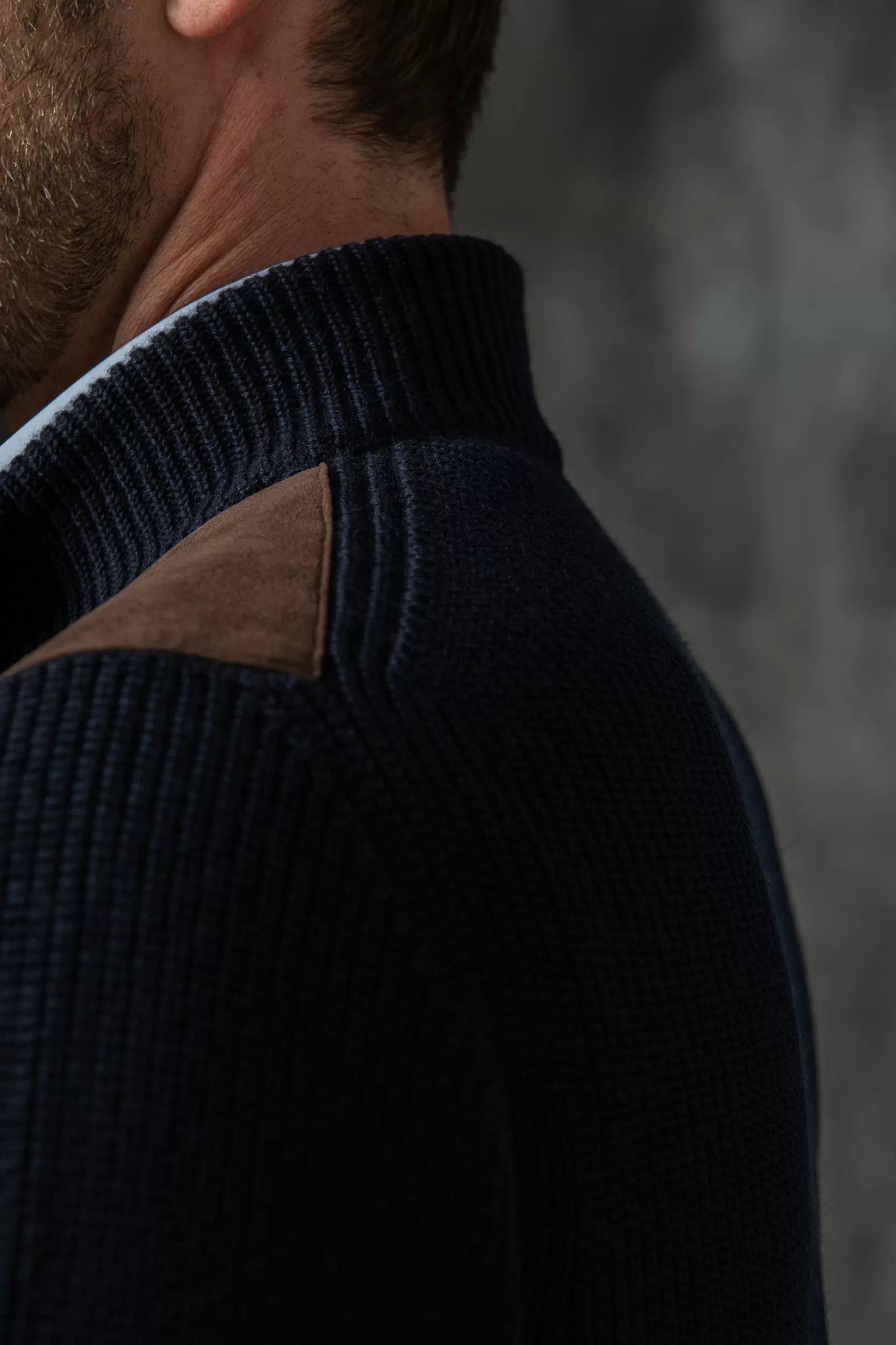 Outlet Pini Parma Cardigan Blu E Marrone - Alcantara E Lana - Made In Italy