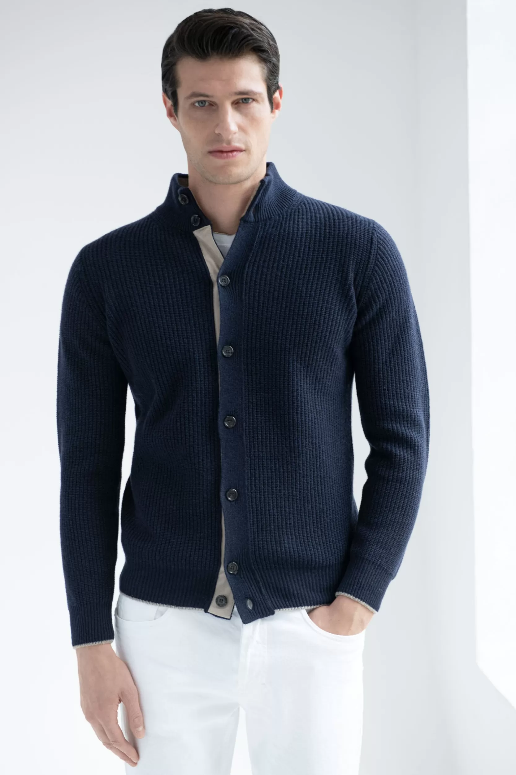 Cheap Pini Parma Cardigan Blu In Misto Cashmere A Coste – Made In Italy