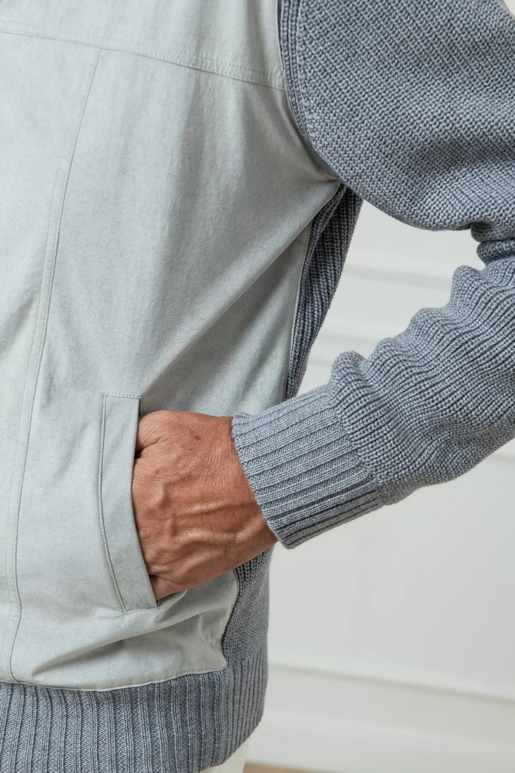 Online Pini Parma Cardigan Grigio E Grigio Chiaro - Alcantara E Lana - Made In Italy