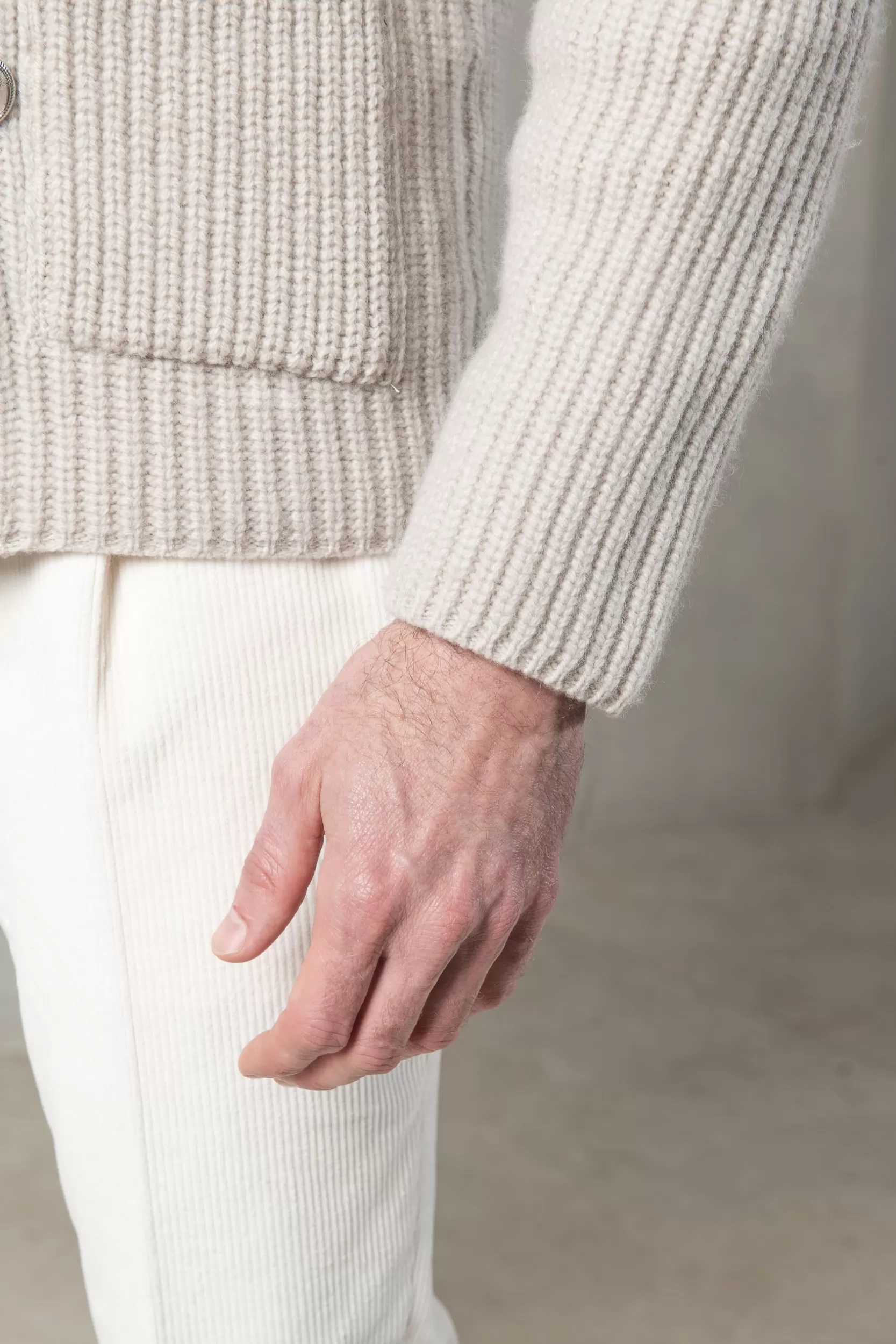 Store Pini Parma Cardigan In Lana E Cashmere Color Sabbia - Made In Italy