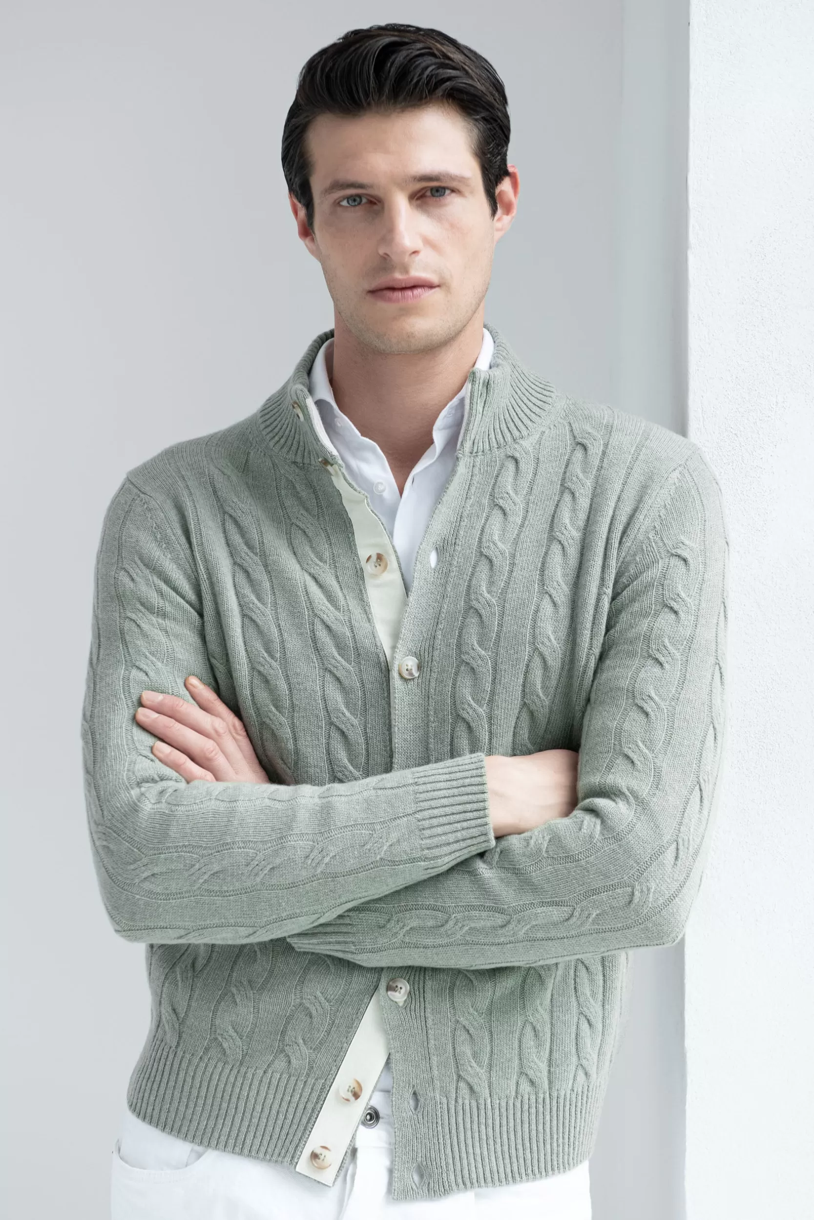 Best Pini Parma Cardigan In Maglia A Trecce – Made In Italy Salvia