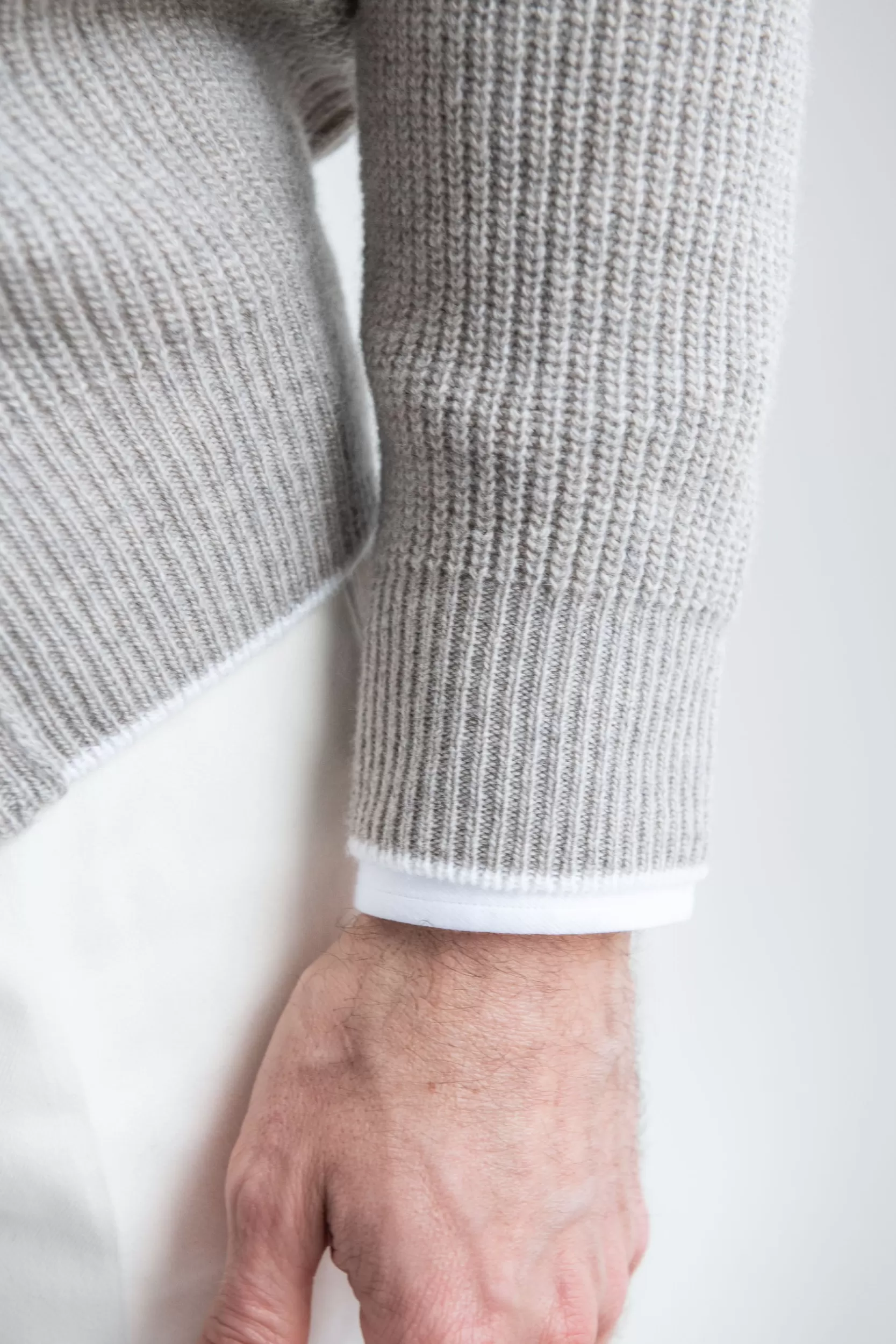 New Pini Parma Cardigan In Misto Cashmere A Coste Color Tortora – Made In Italy Talpa