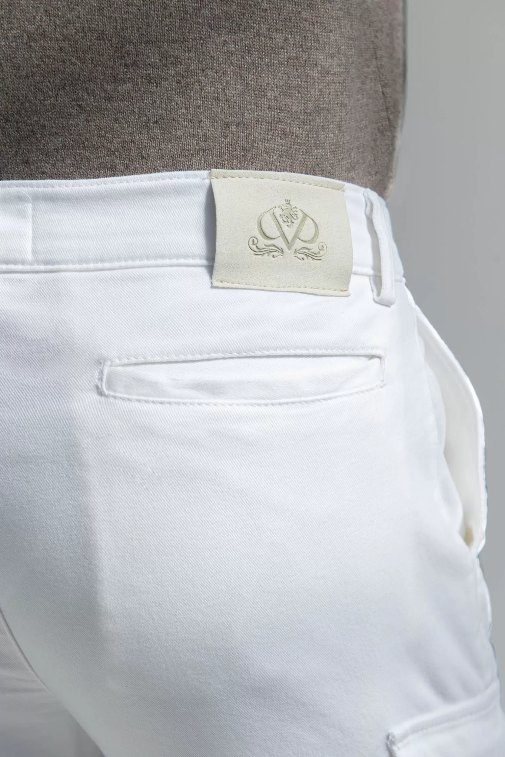 Hot Pini Parma Cargo In Tela Elasticizzata Off-white Sporco - Made In Italy Bianco