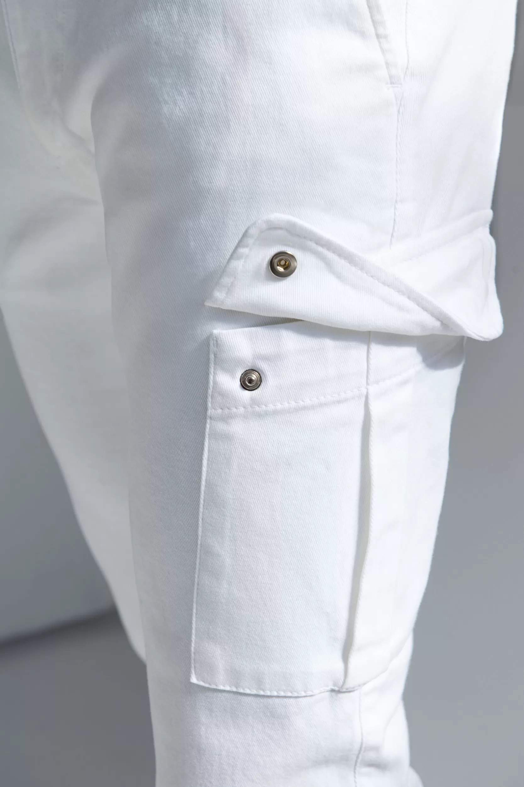 Hot Pini Parma Cargo In Tela Elasticizzata Off-white Sporco - Made In Italy Bianco