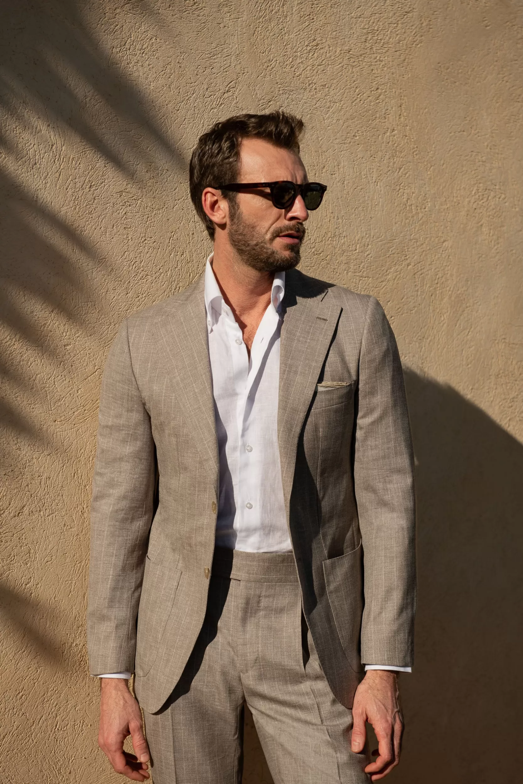 New Pini Parma Completo A Righe Beige - Made In Italy