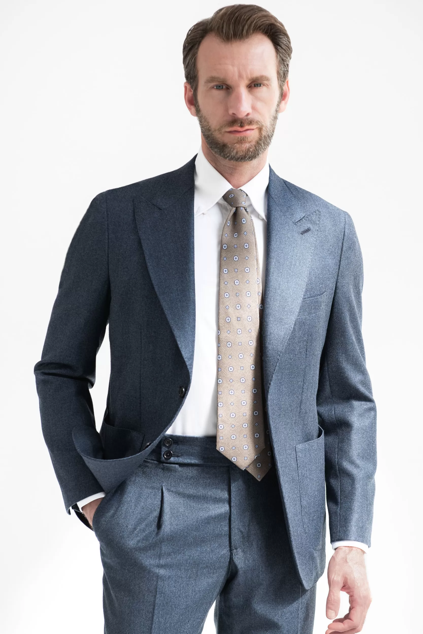 Clearance Pini Parma Completo Pied De Poule Blu " Soragna Capsule Collection" - Made In Italy