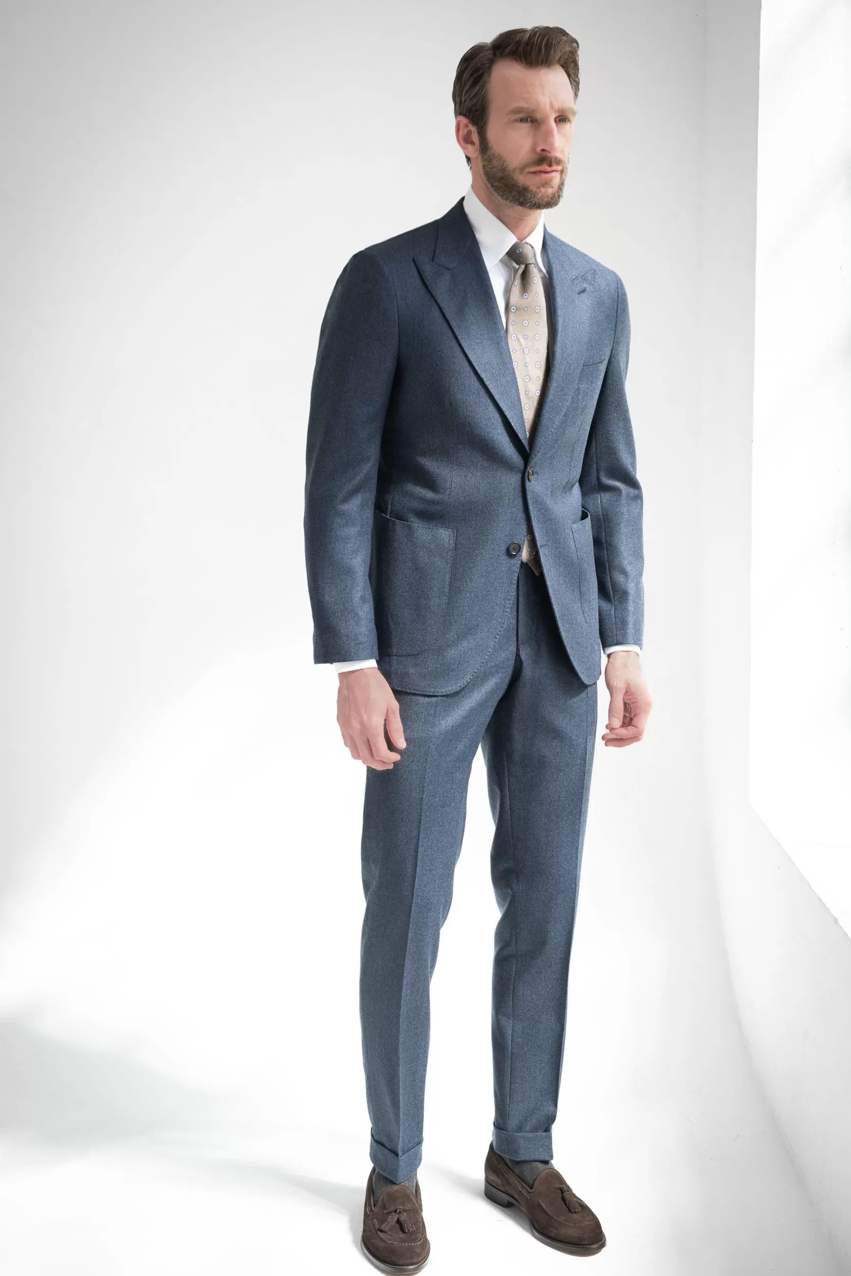 Clearance Pini Parma Completo Pied De Poule Blu " Soragna Capsule Collection" - Made In Italy