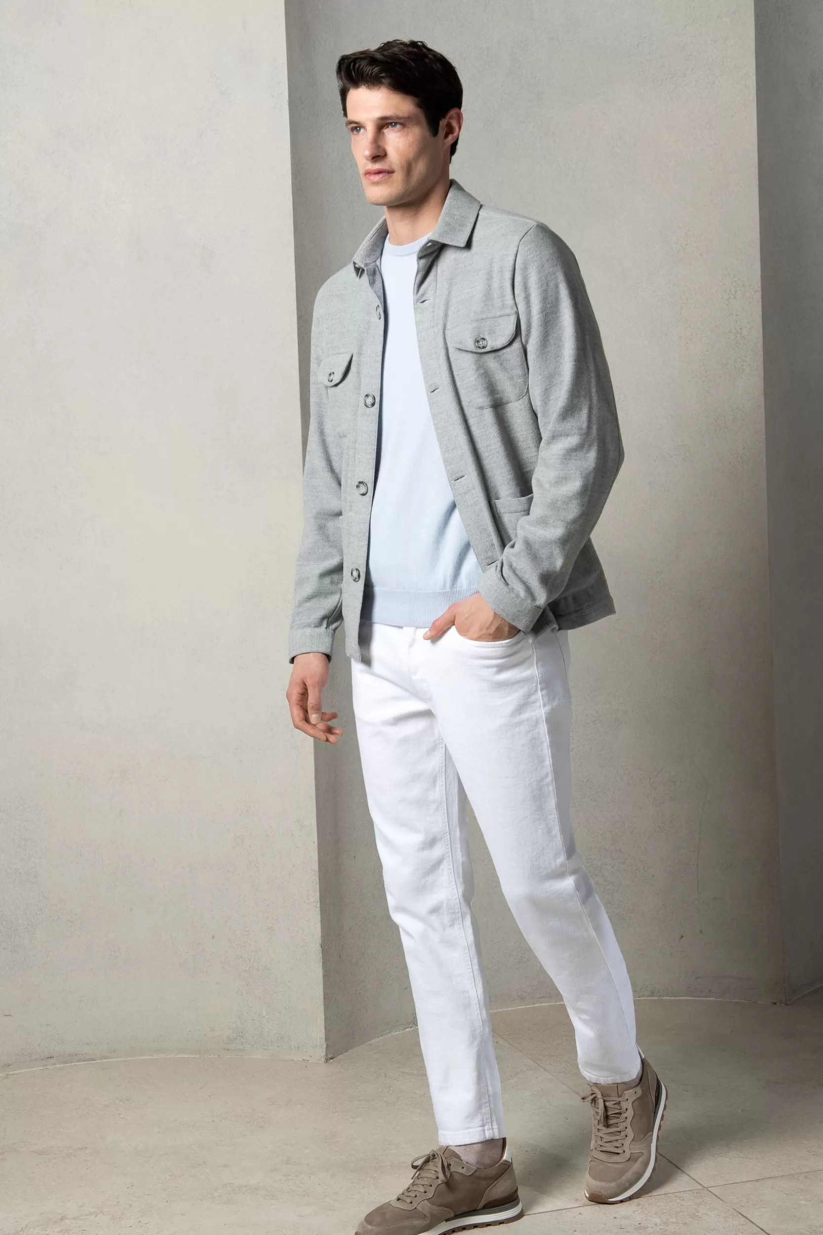 Best Sale Pini Parma Giacca Safari In Flanella Super 180'S – Made In Italy Grigio chiaro