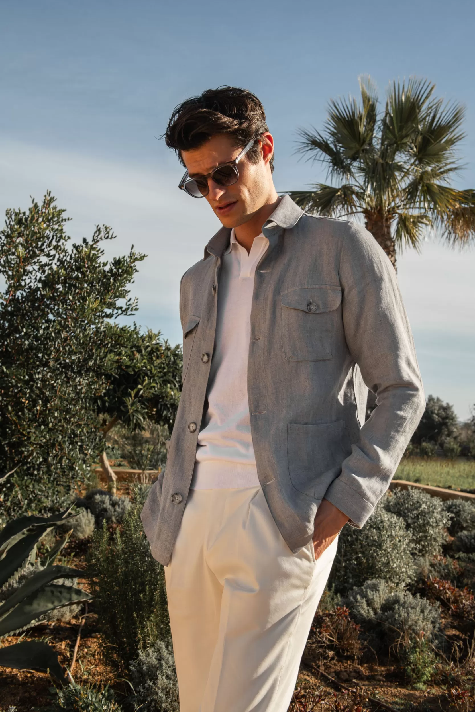 Cheap Pini Parma Giacca Safari In Lino Spigato Grigio Cielo – Made In Italy Grigio chiaro