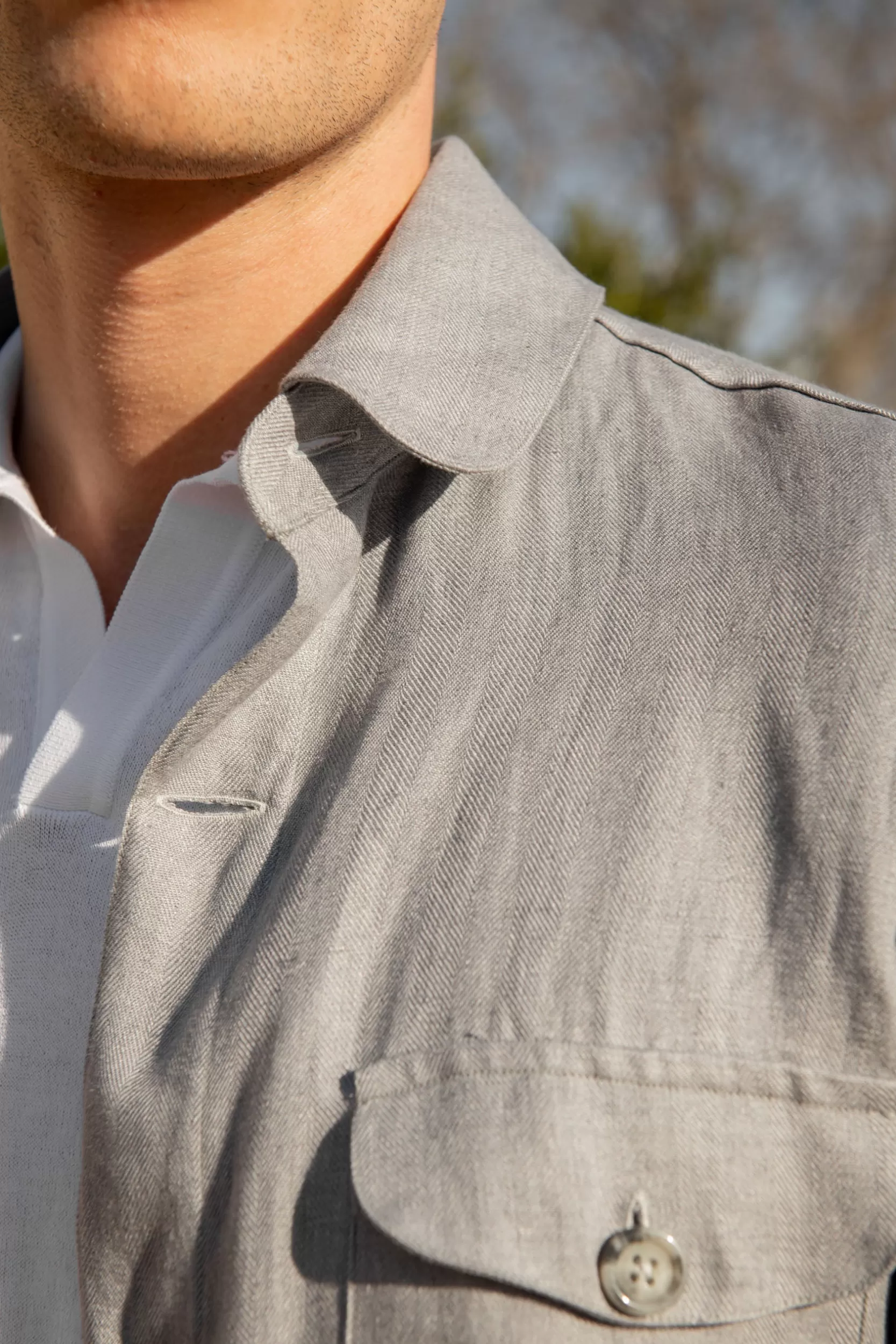 Cheap Pini Parma Giacca Safari In Lino Spigato Grigio Cielo – Made In Italy Grigio chiaro