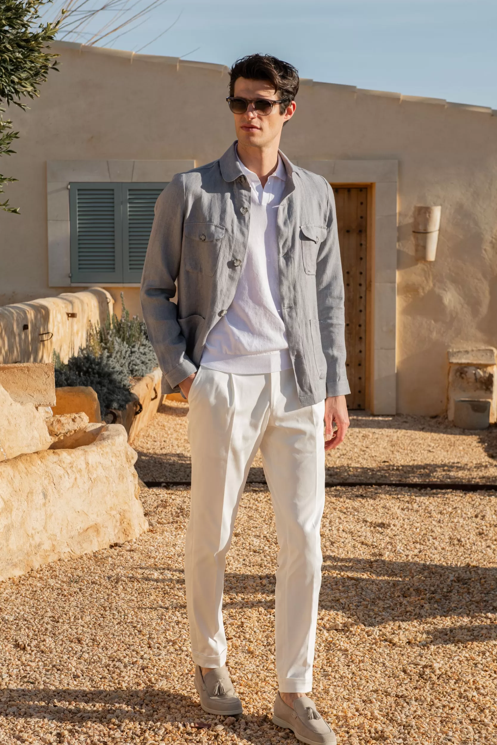 Cheap Pini Parma Giacca Safari In Lino Spigato Grigio Cielo – Made In Italy Grigio chiaro