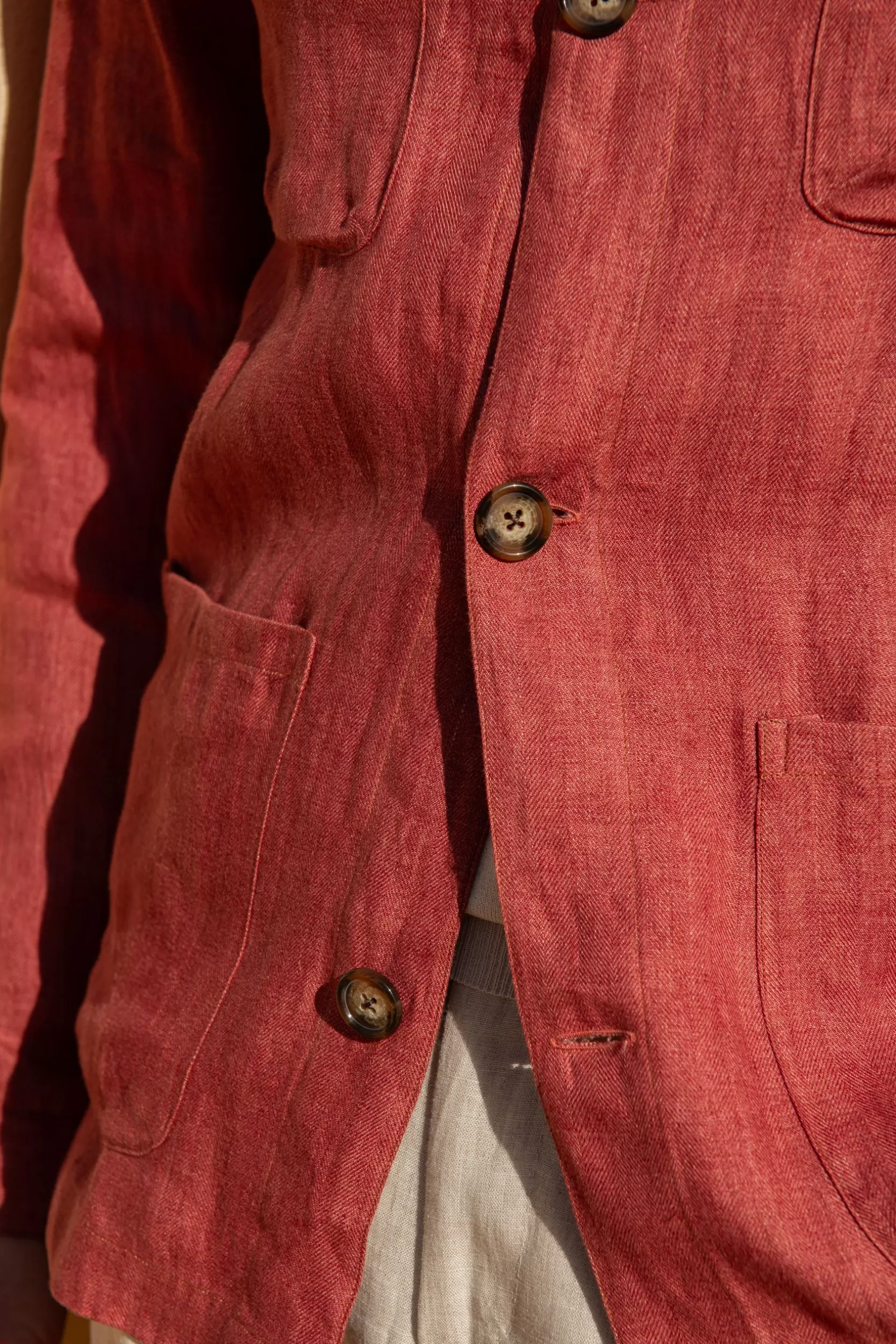 Discount Pini Parma Giacca Sahariana In Lino Spina Di Pesce Rossa – Made In Italy Rosso
