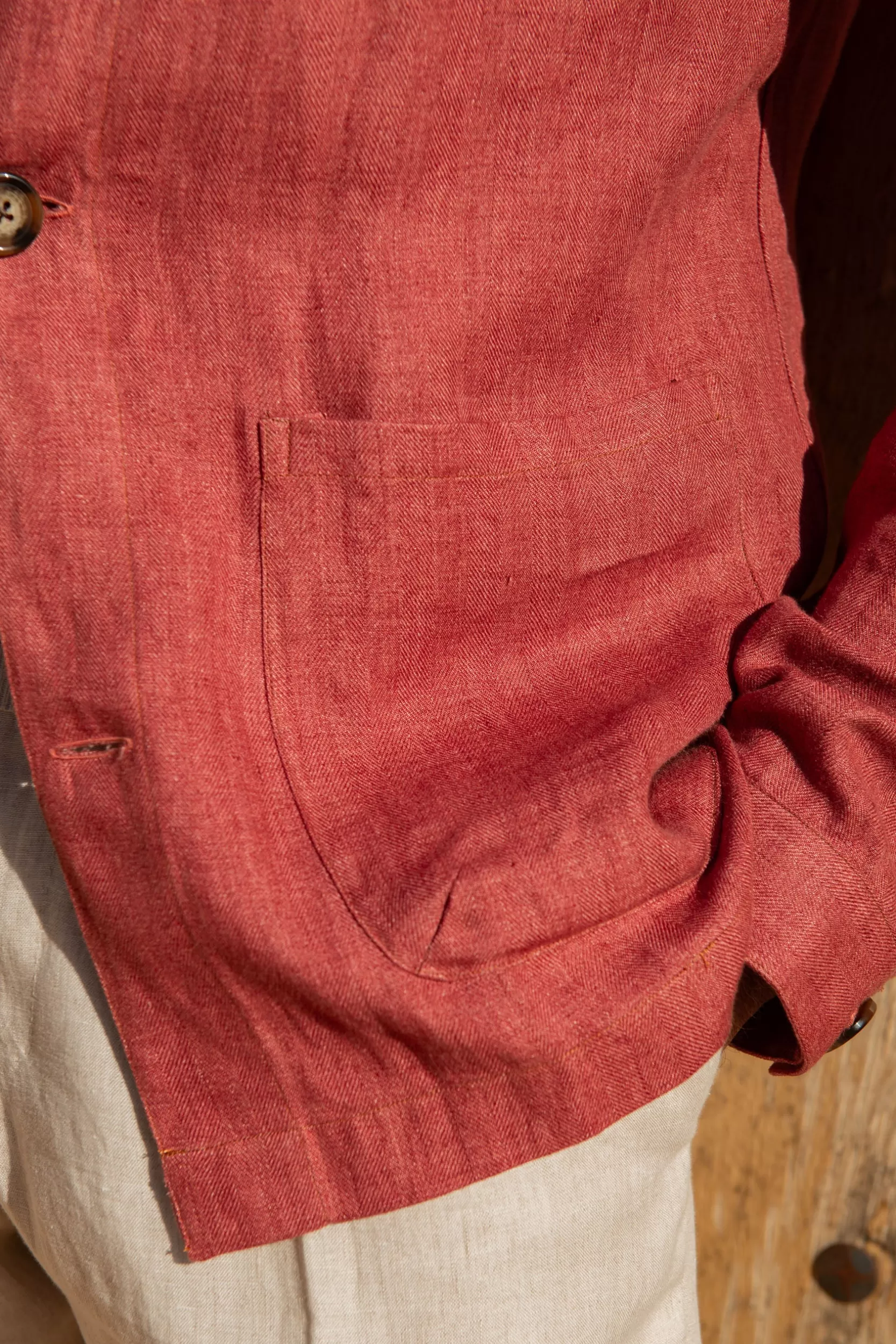 Discount Pini Parma Giacca Sahariana In Lino Spina Di Pesce Rossa – Made In Italy Rosso