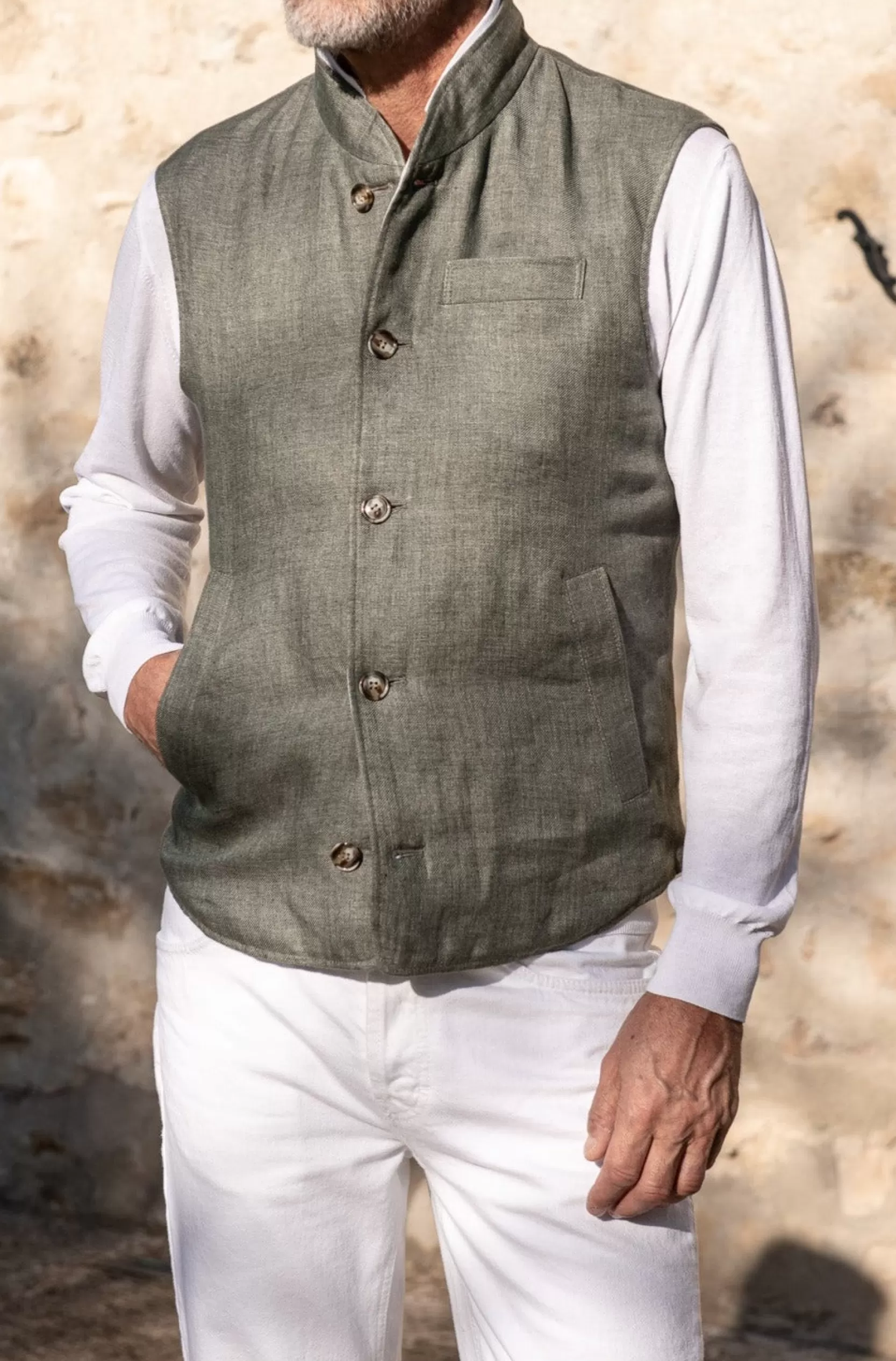 Shop Pini Parma Gilet Reversibile In Piumino Di Lino Salvia – Made In Italy