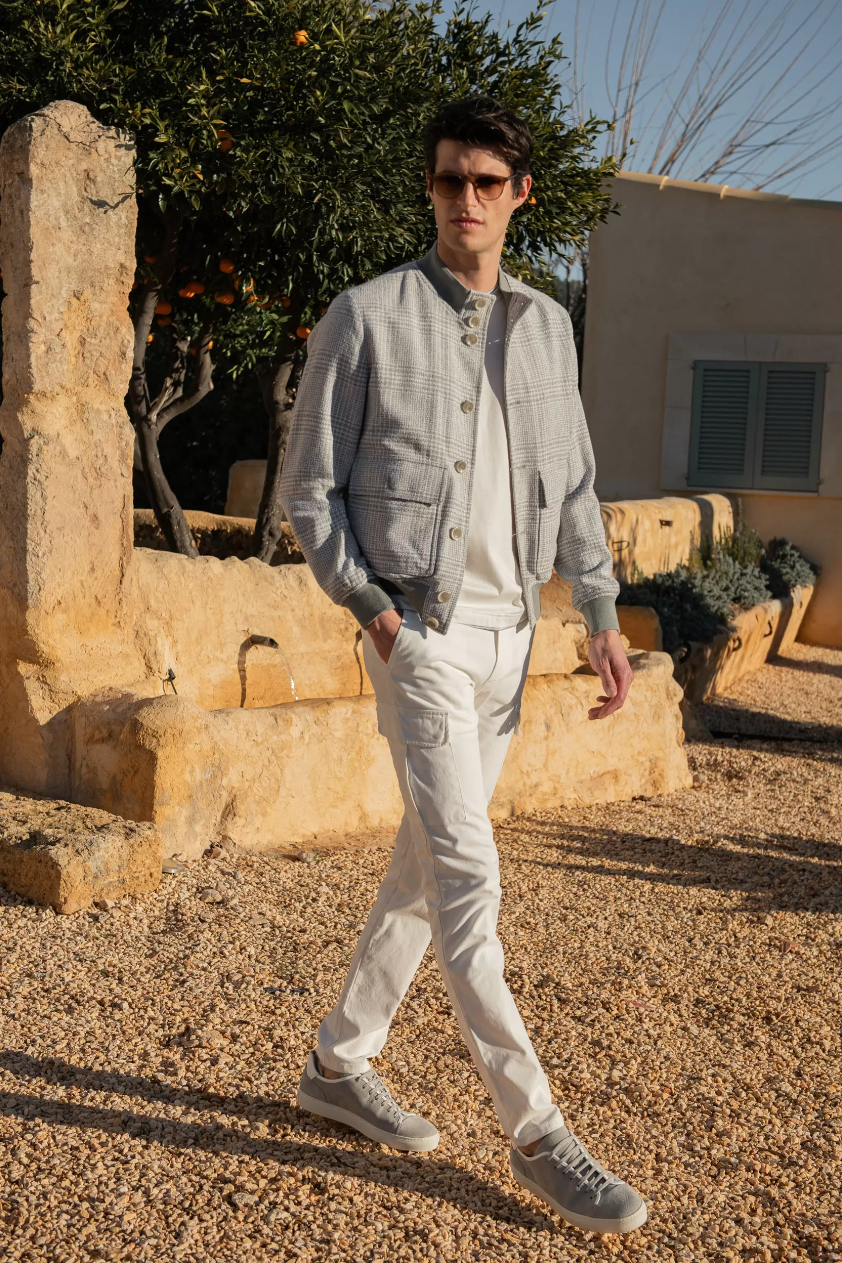 Outlet Pini Parma Giubbotto Bomber Grigio Chiaro In Principe Di Galles – Made In Italy