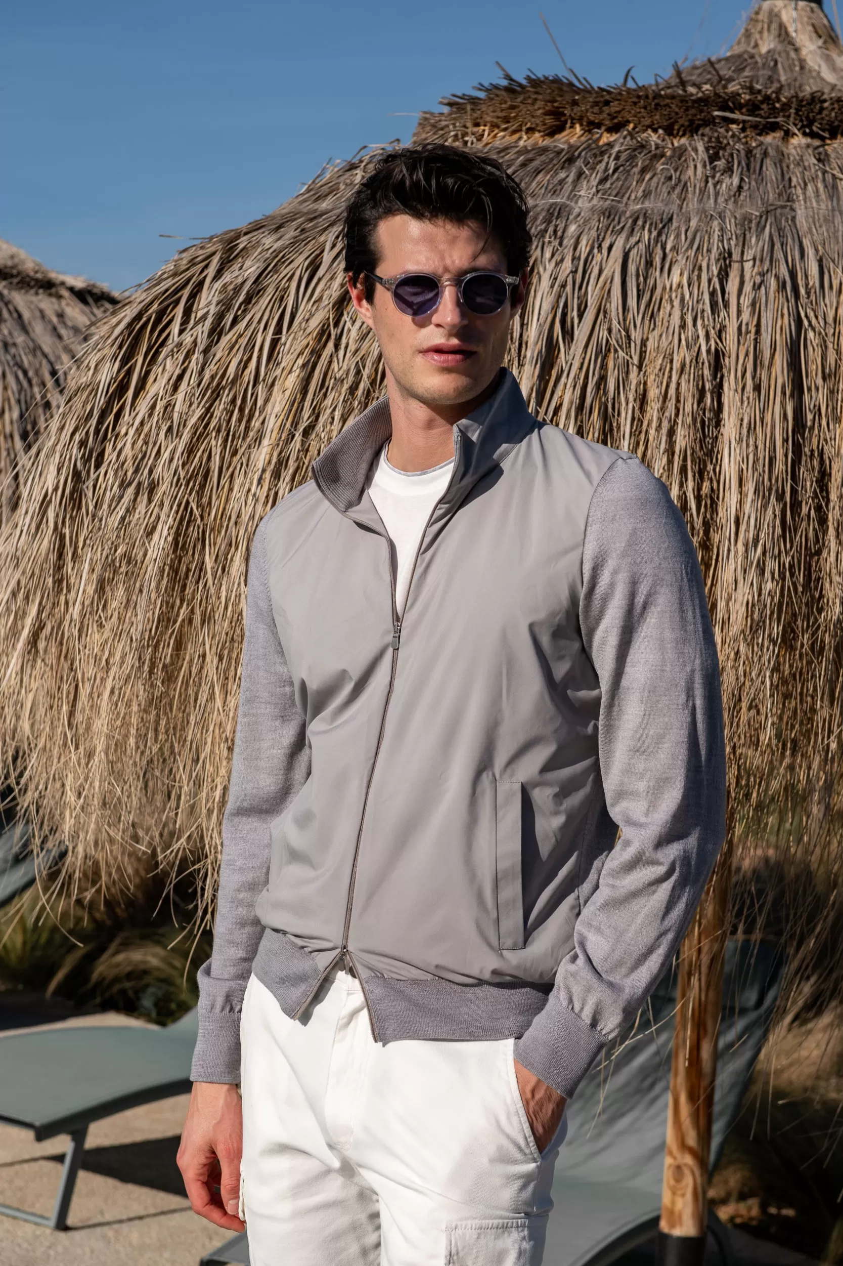 Online Pini Parma Giubbotto Bomber In Maglia E Nylon Chiaro – Made In Italy Grigio