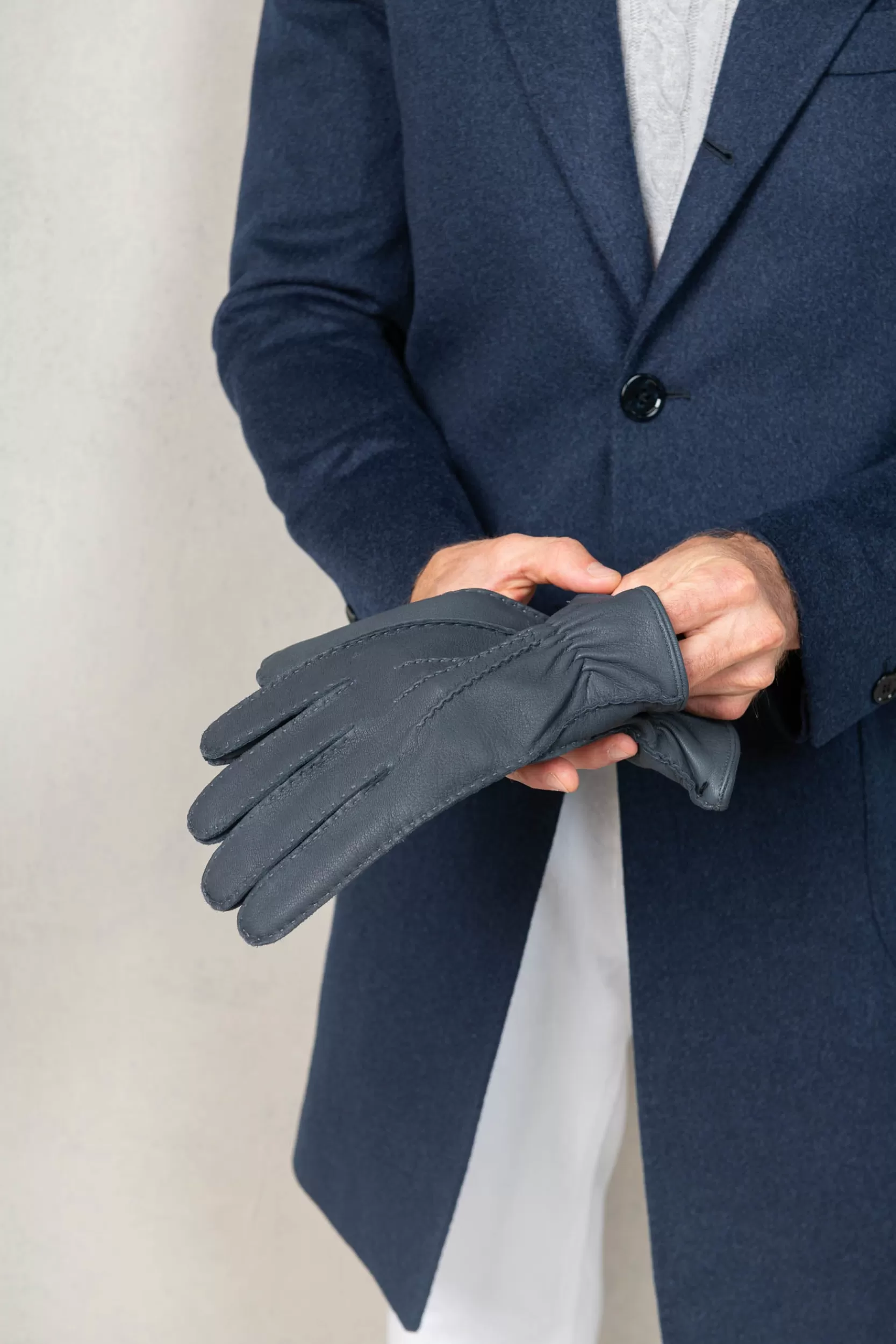 Best Sale Pini Parma Guanti In Pelle Di Cervo Foderati In Cashmere Polvere - Made In Italy Blu