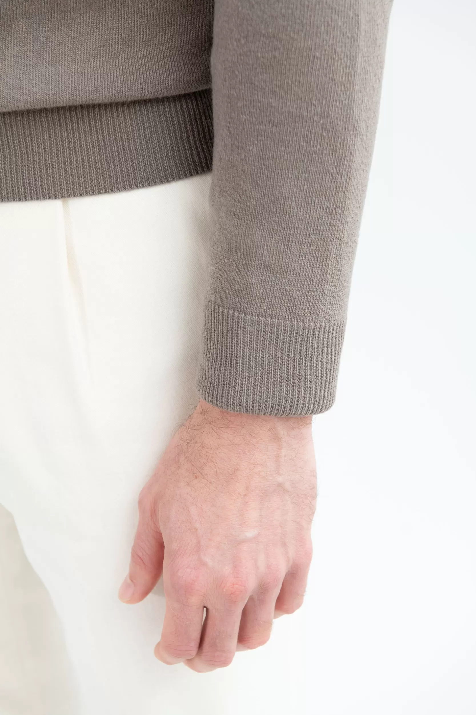 New Pini Parma Mezza Zip In Lana E Cashmere Color Tortora - Made In Italy Talpa