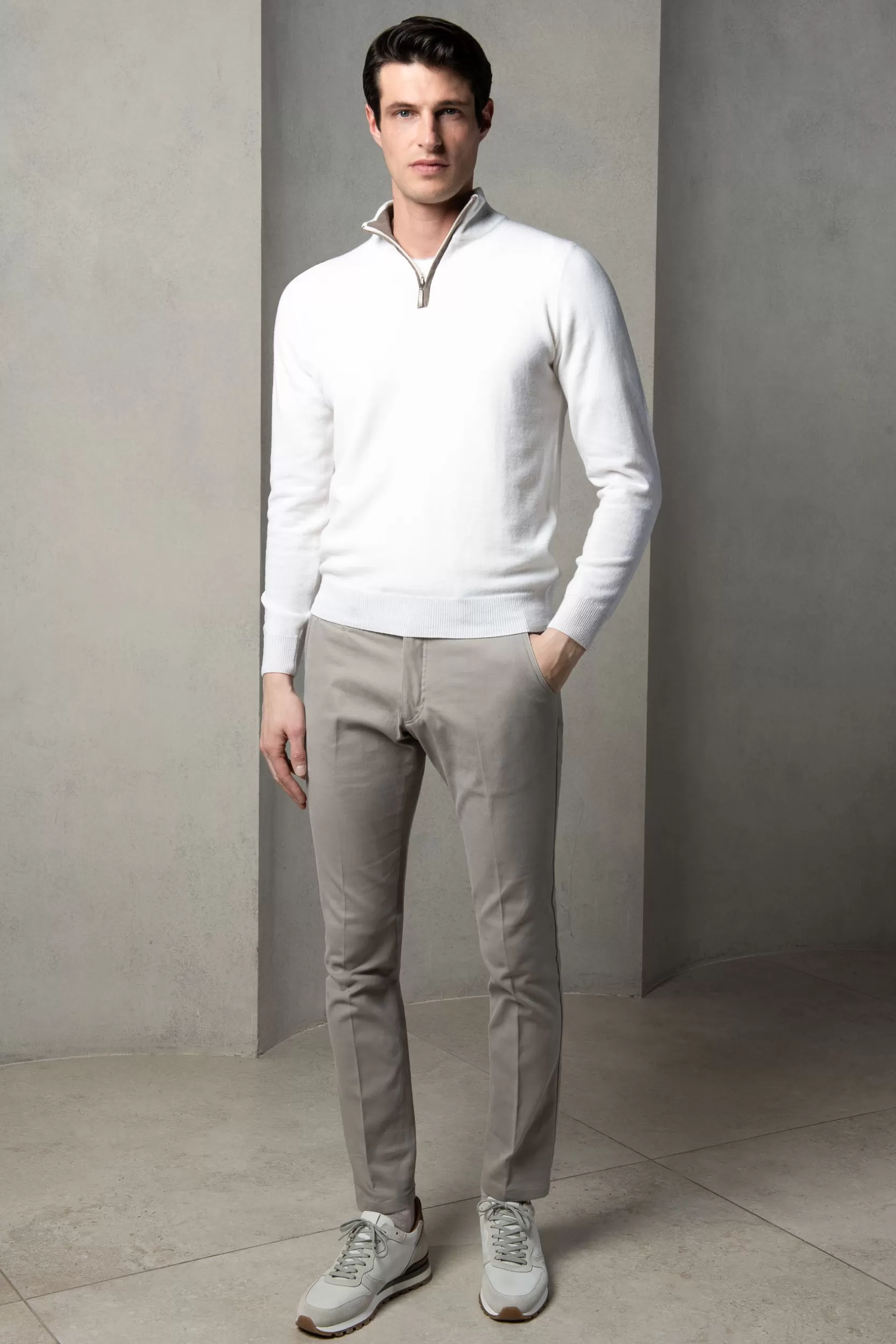 Flash Sale Pini Parma Mezza Zip In Lana E Cashmere Off-white - Made In Italy Bianco