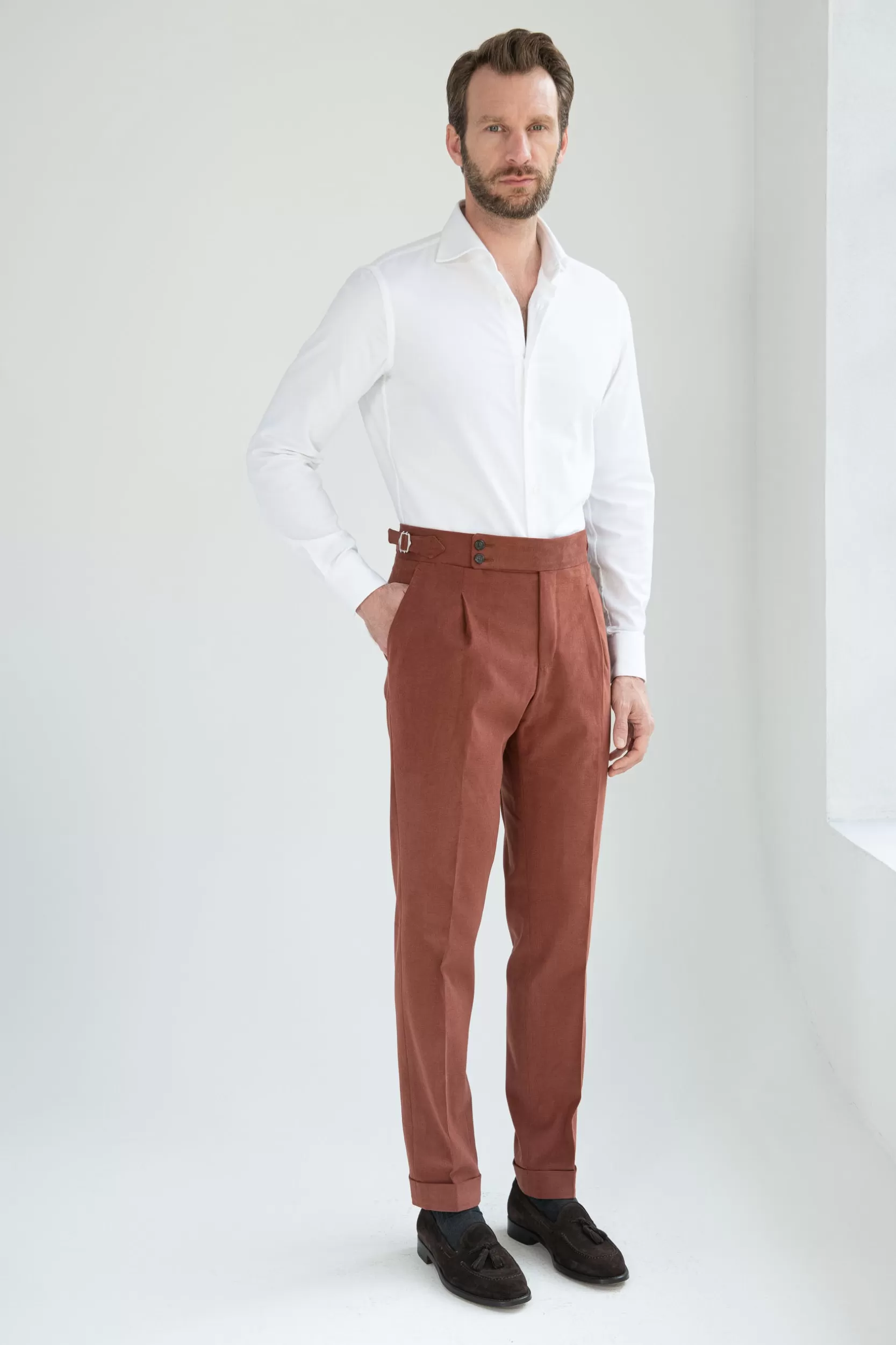 Shop Pini Parma Pantalone In Cotone " Soragna Capsule Collection" - Made In Italy Mattone