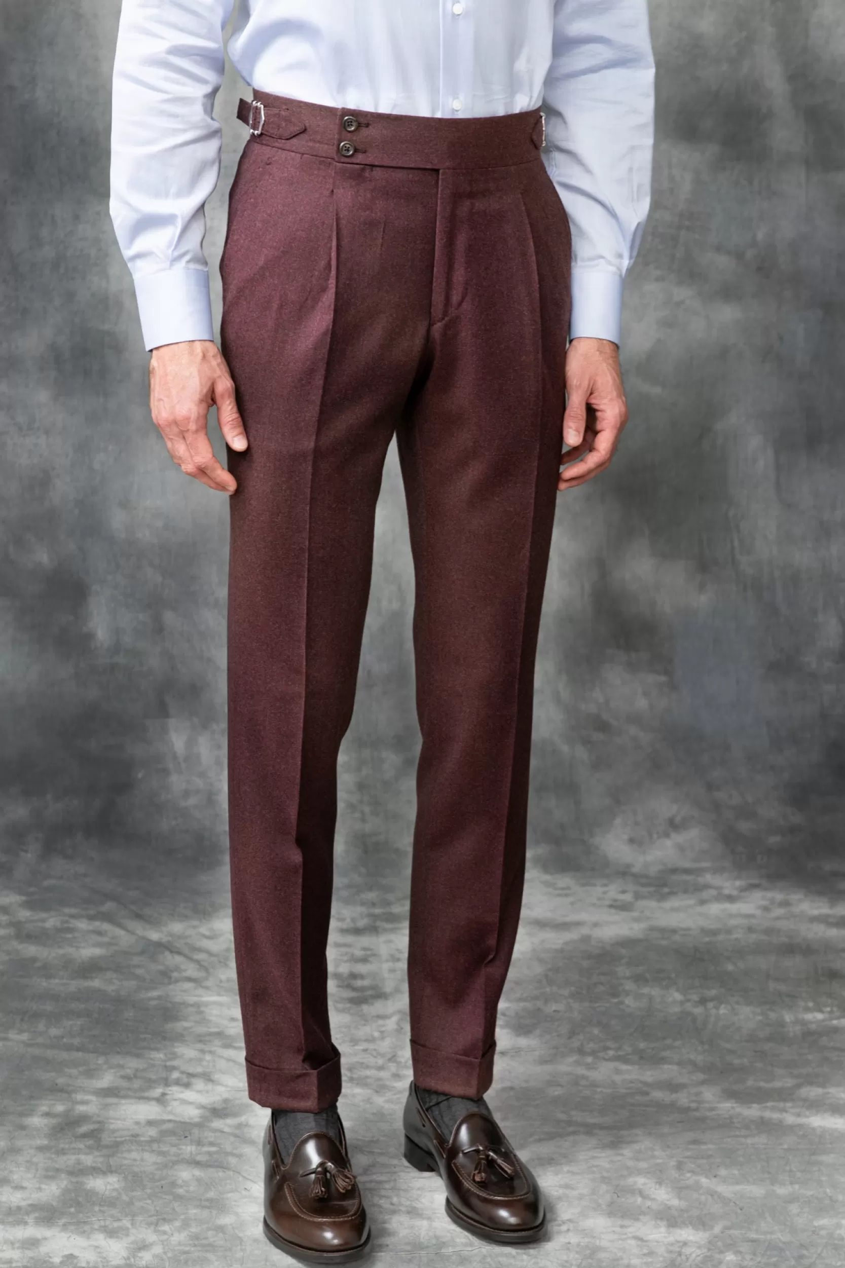 New Pini Parma Pantaloni In Flanella Bordeaux " Soragna Capsule Collection" – Made In Italy Borgogna
